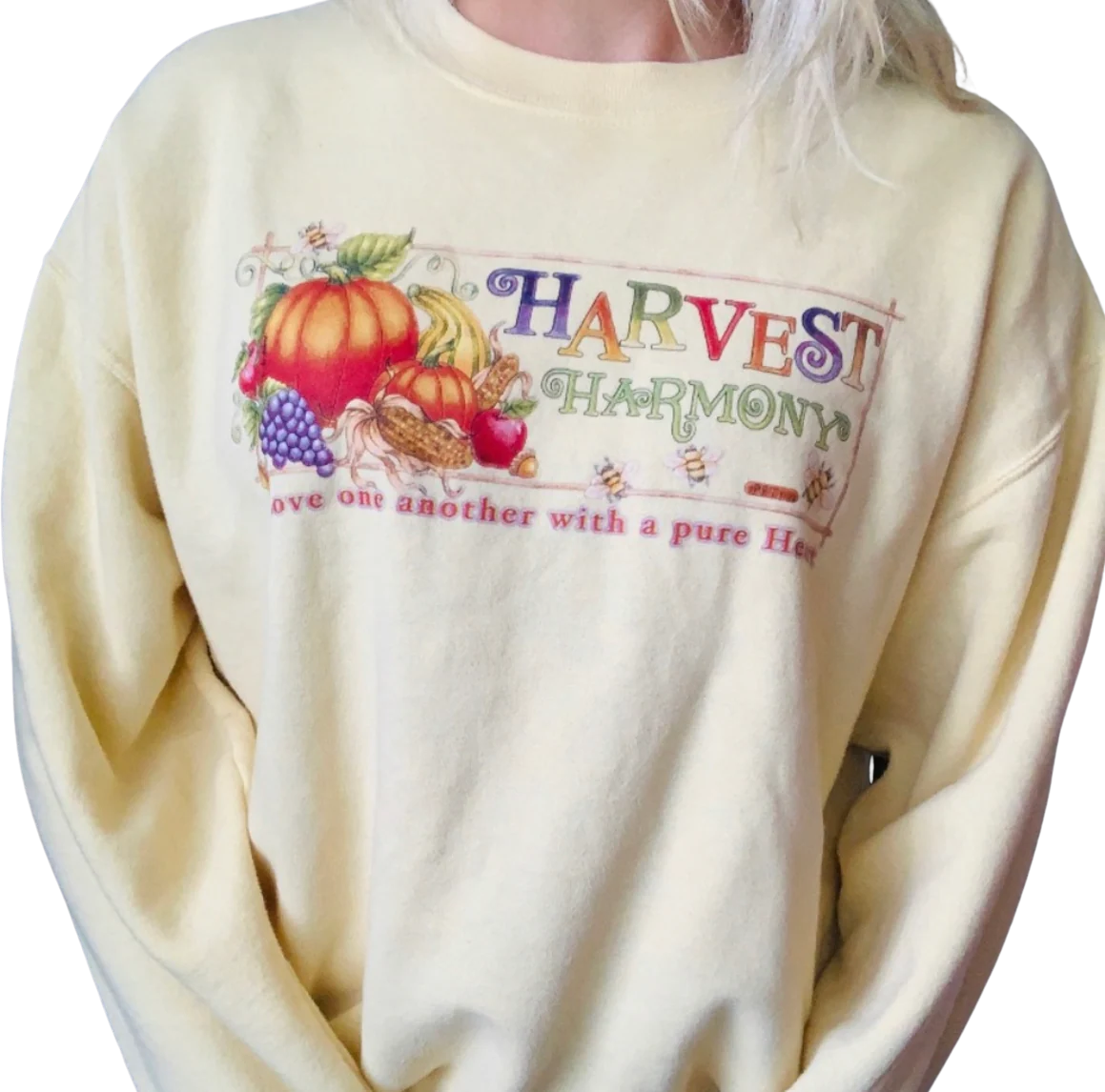 90s Butter Yellow Autumn Thanksgiving Sweatshirt By Jerzees - Image 2