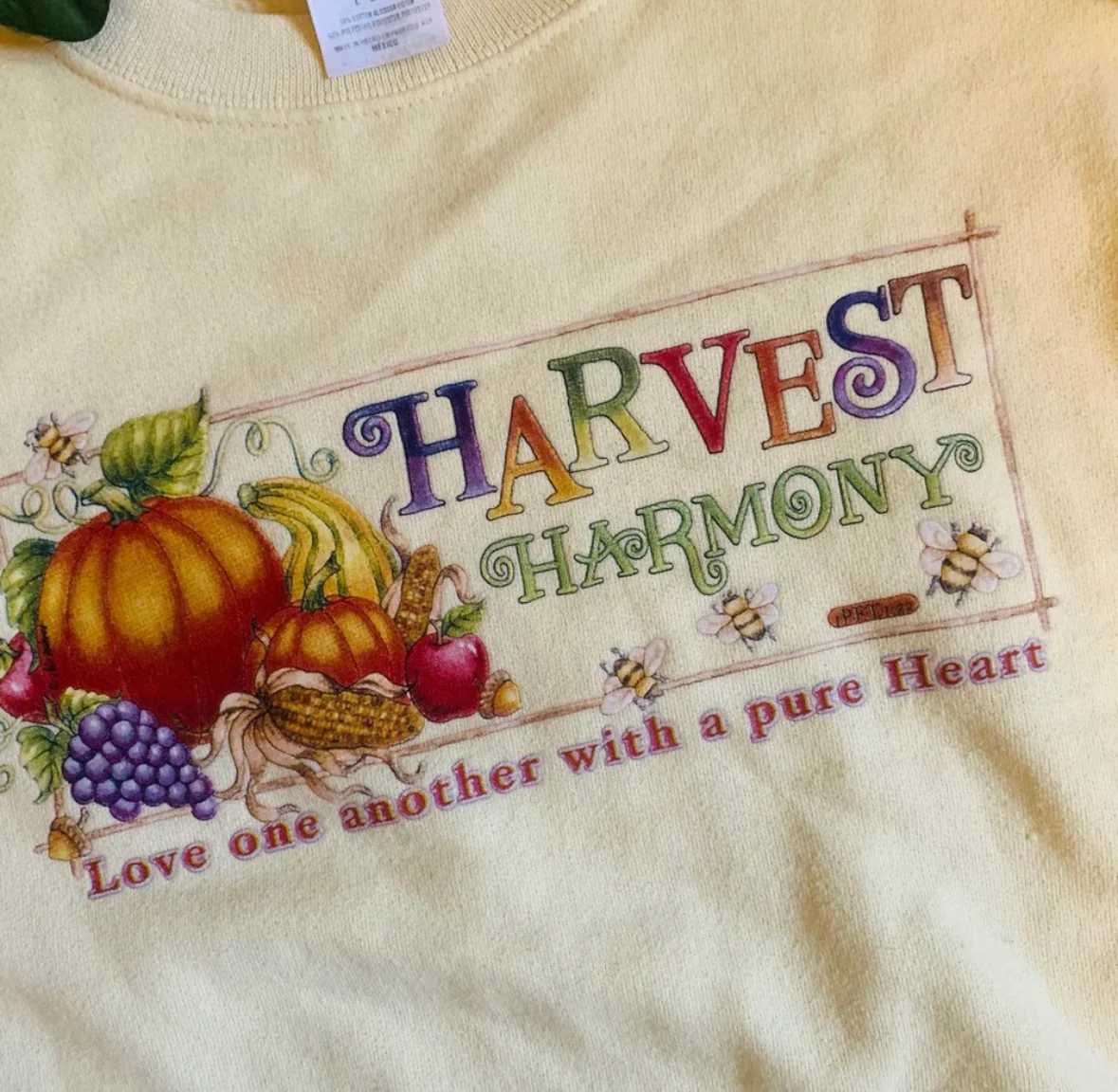 90s Butter Yellow Autumn Thanksgiving Sweatshirt By Jerzees - Image 5