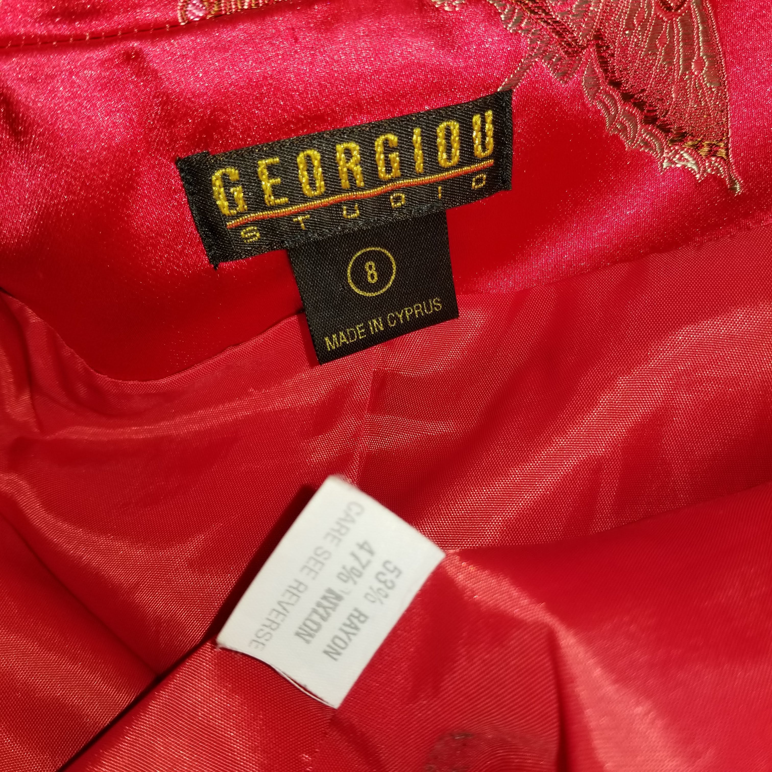 90s Butterfly Print Red Satin Brocade Blazer Jacket By Georgiou Studio - Image 4