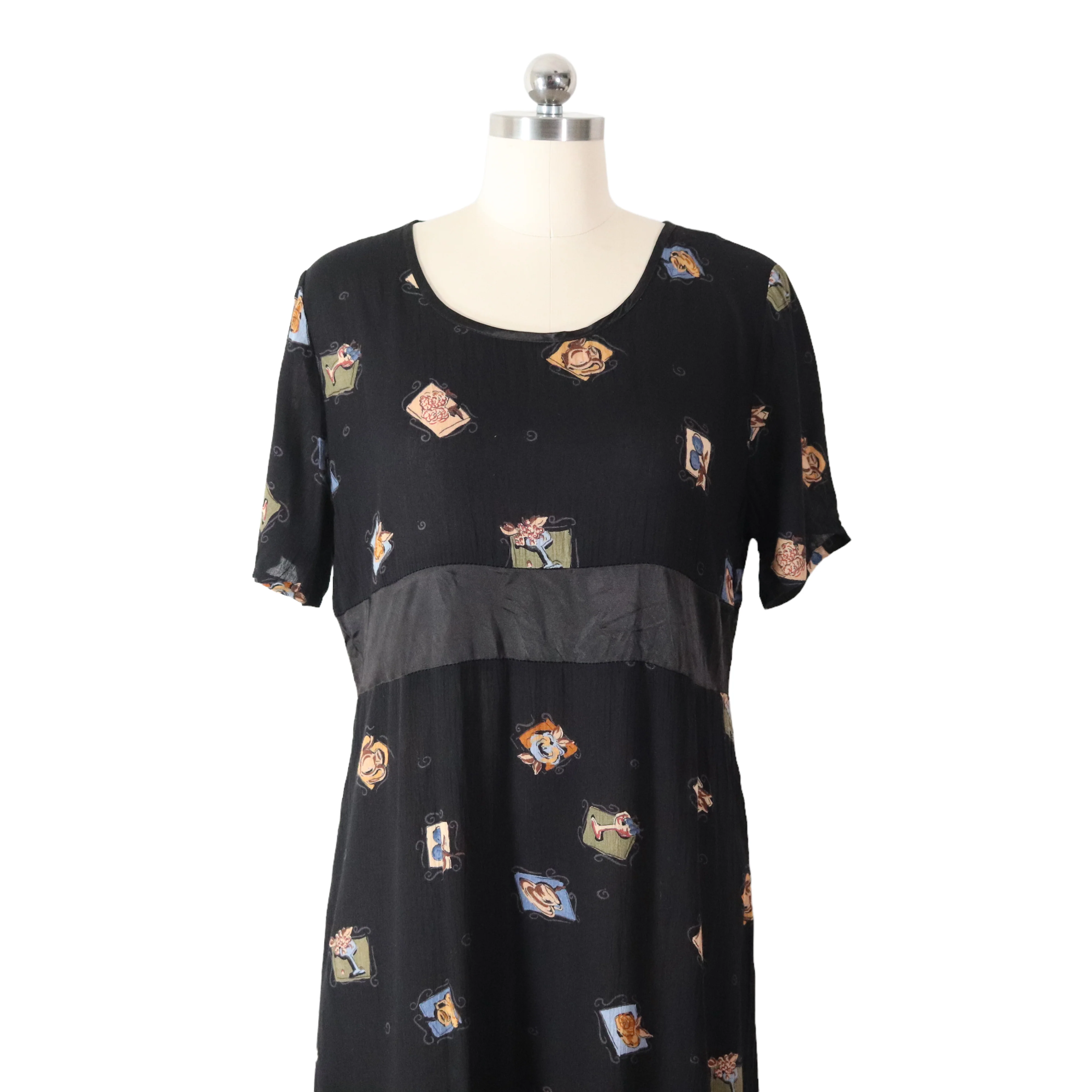 90s Café Print Coffee Teapot Rayon Maxi Dress By Froxx - Image 3
