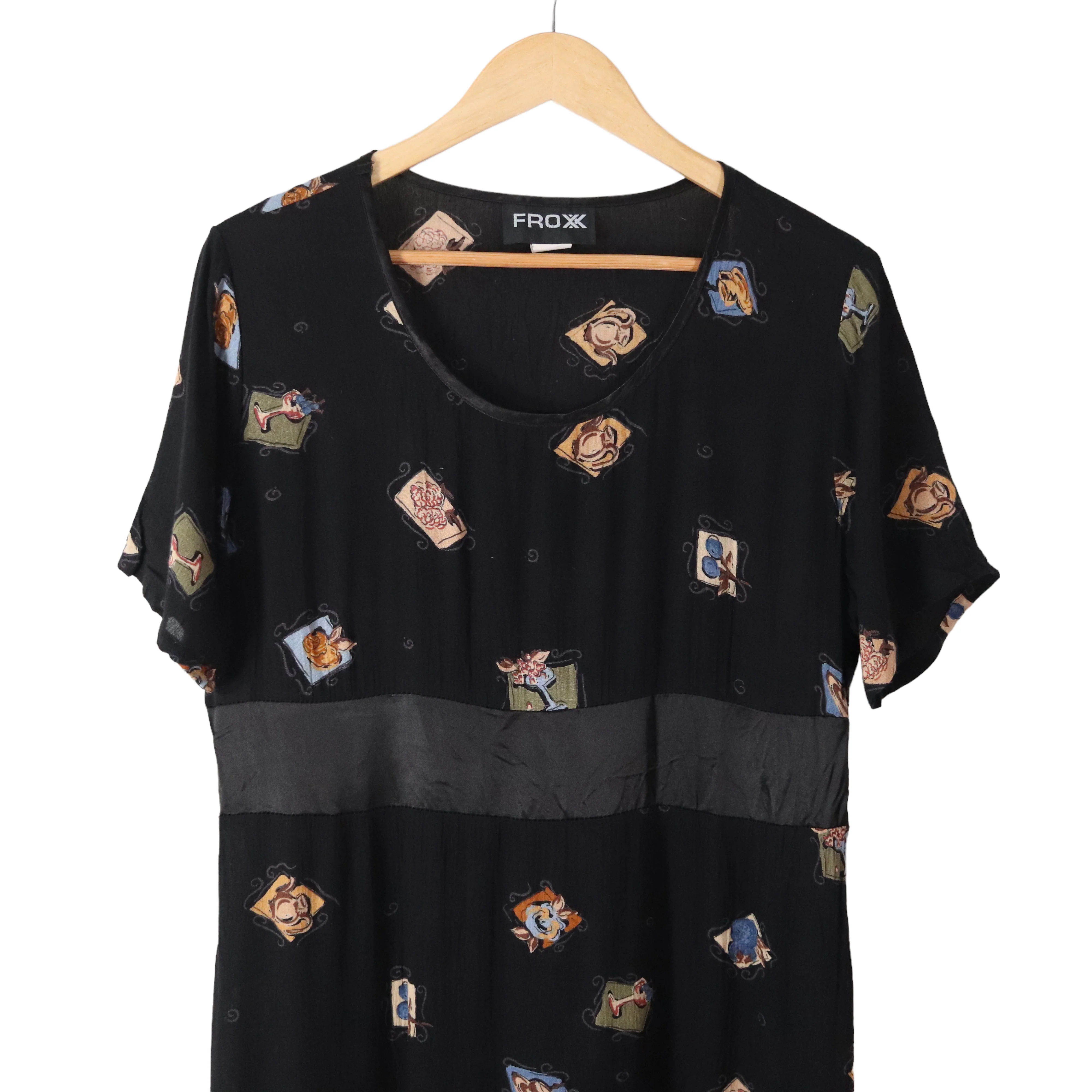90s Café Print Coffee Teapot Rayon Maxi Dress By Froxx - Image 9