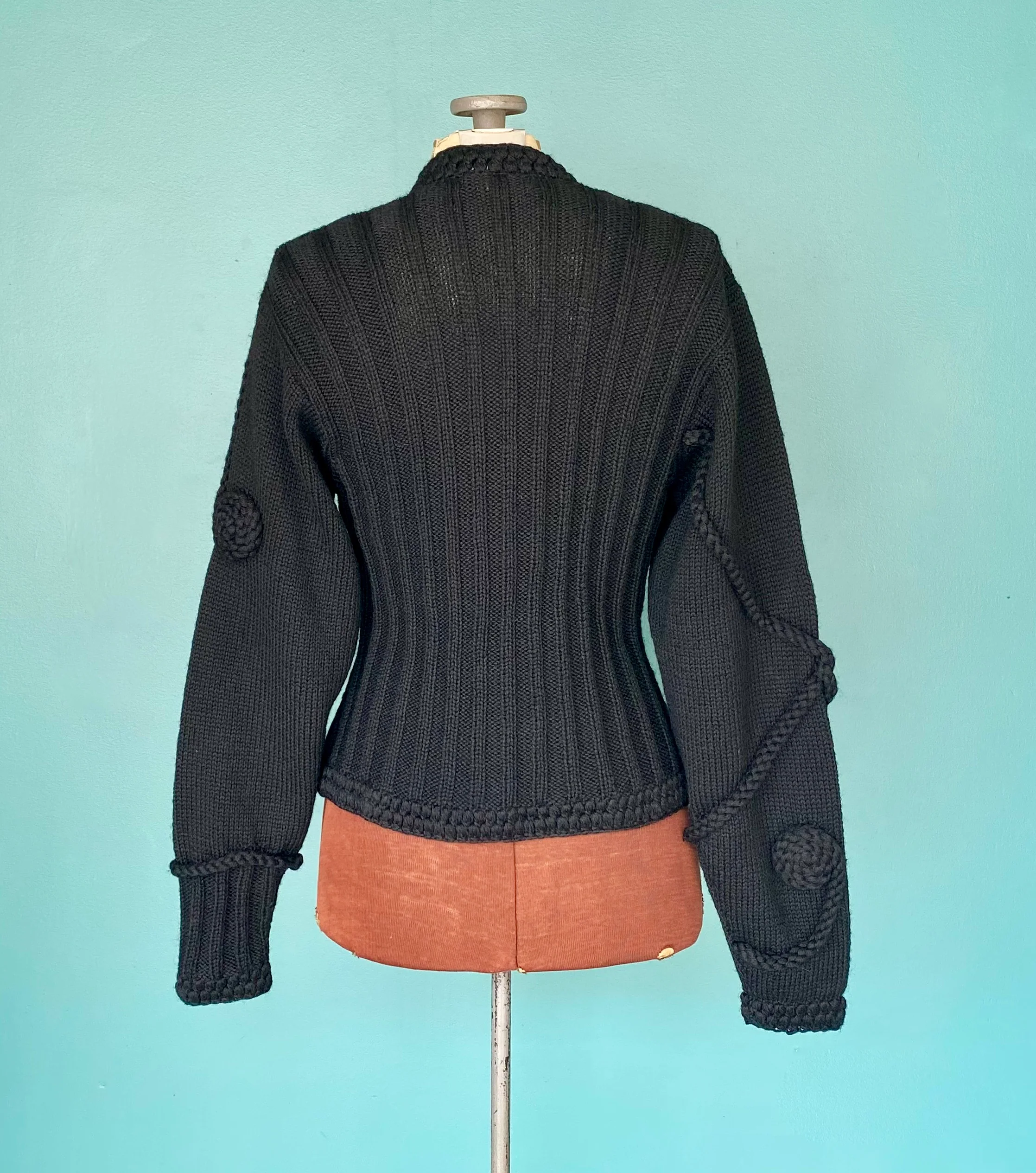 90s Cardigan Sweater Black Rope Button Up Sweater By Claude Z - Image 7