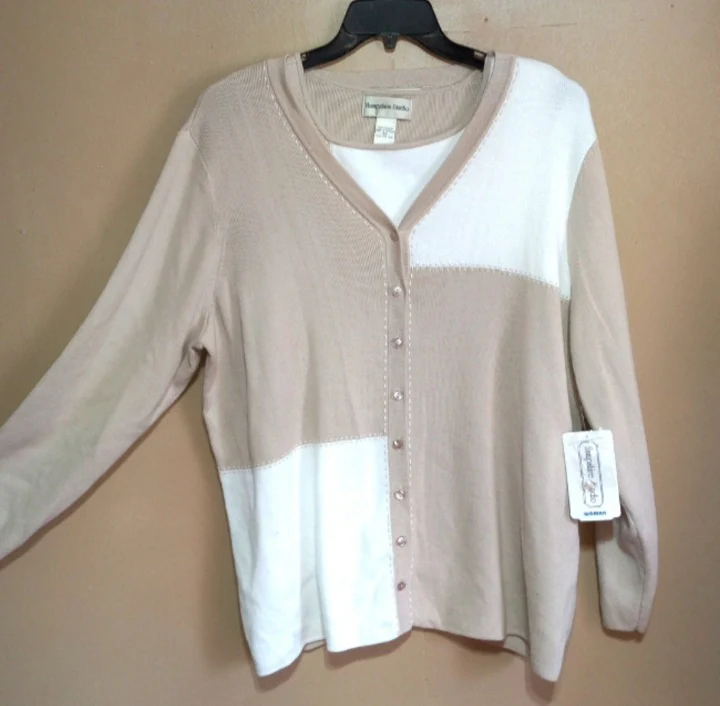 90s Cardigan Sweater Set Cream White Cotton By Hampshire Studio - Image 4