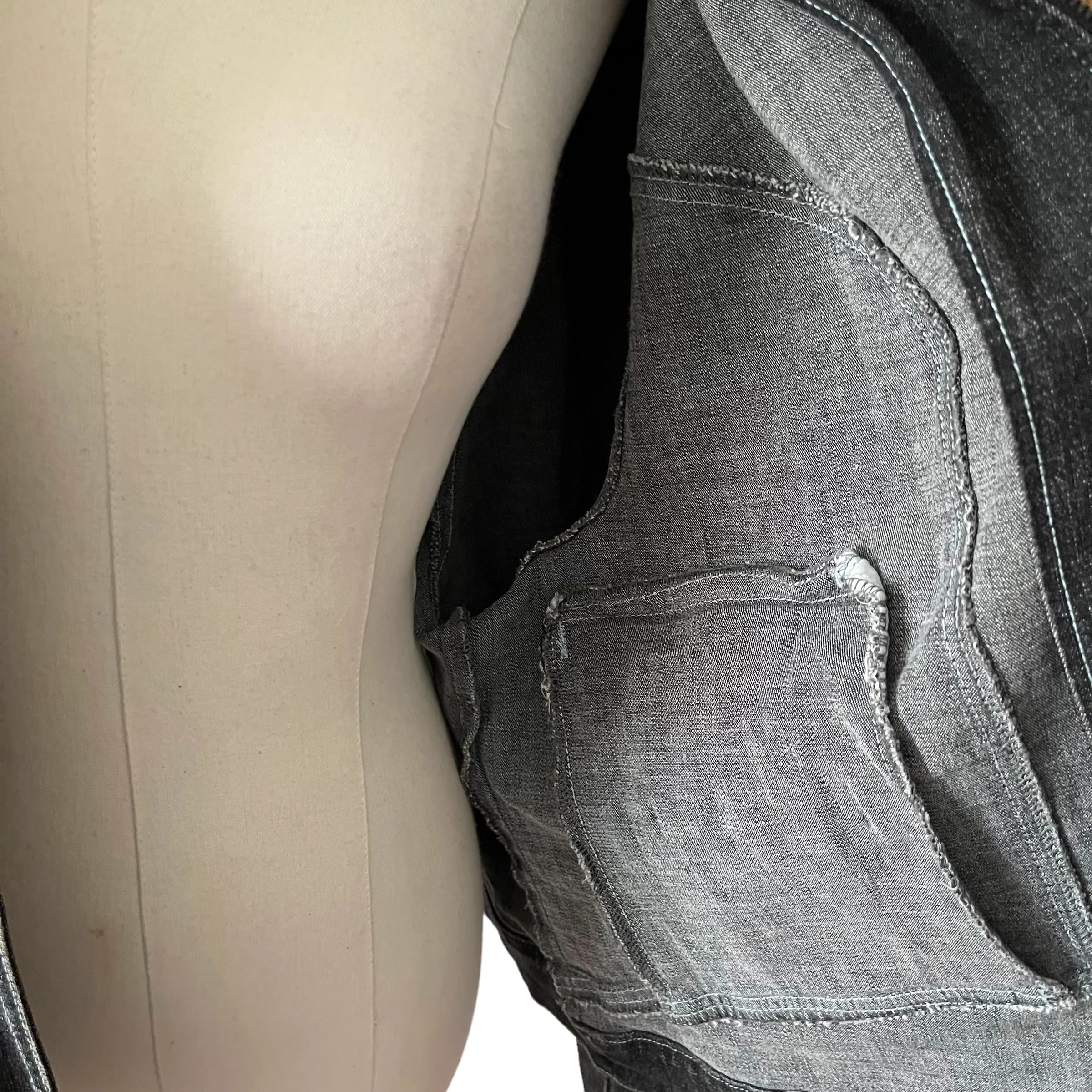 90s Charcoal Gray Biker Style Denim Jacket - Image 4