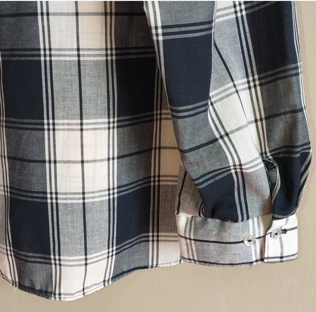 90's Charcoal Gray and Cream Plaid Shirt by Shirt Accent Usa - Image 4