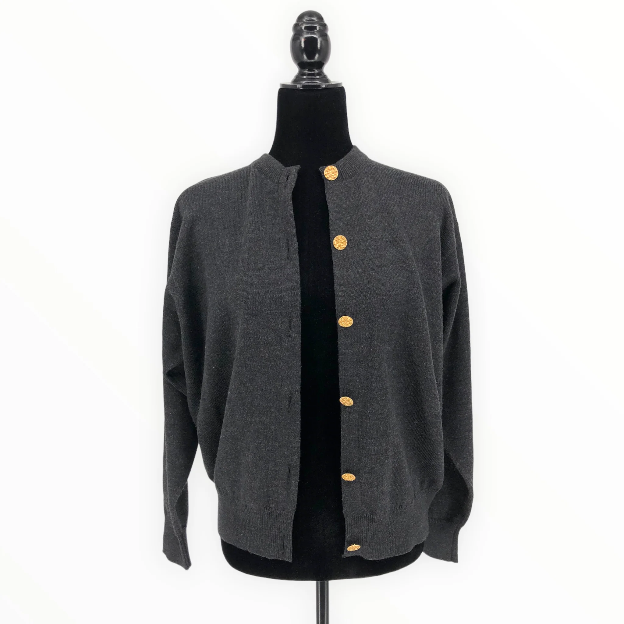 90s Charcoal Merino Wool Long Sleeve Button Cardigan By Burberry - Image 3
