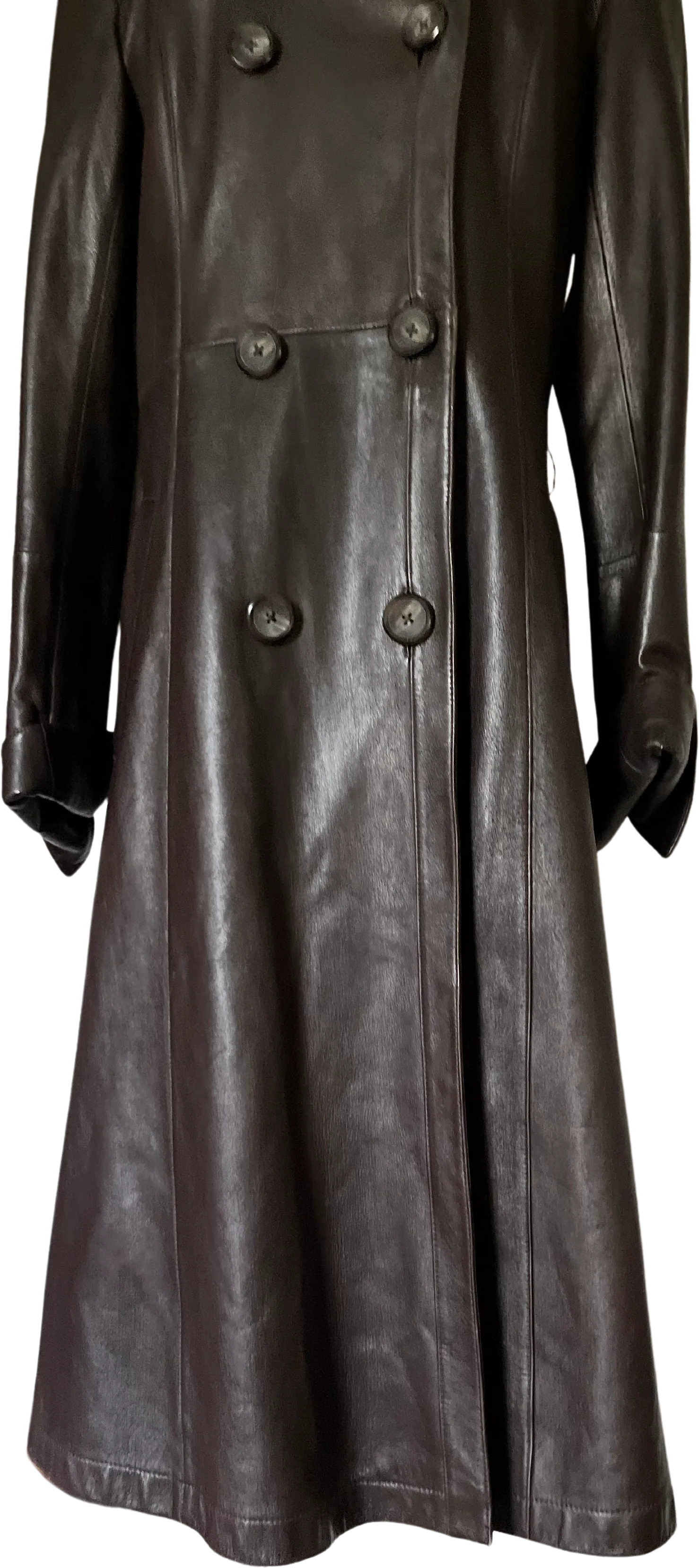 90s Chocolate Brown Lambskin Double Breasted Trench By Lafayette 148 - Image 3