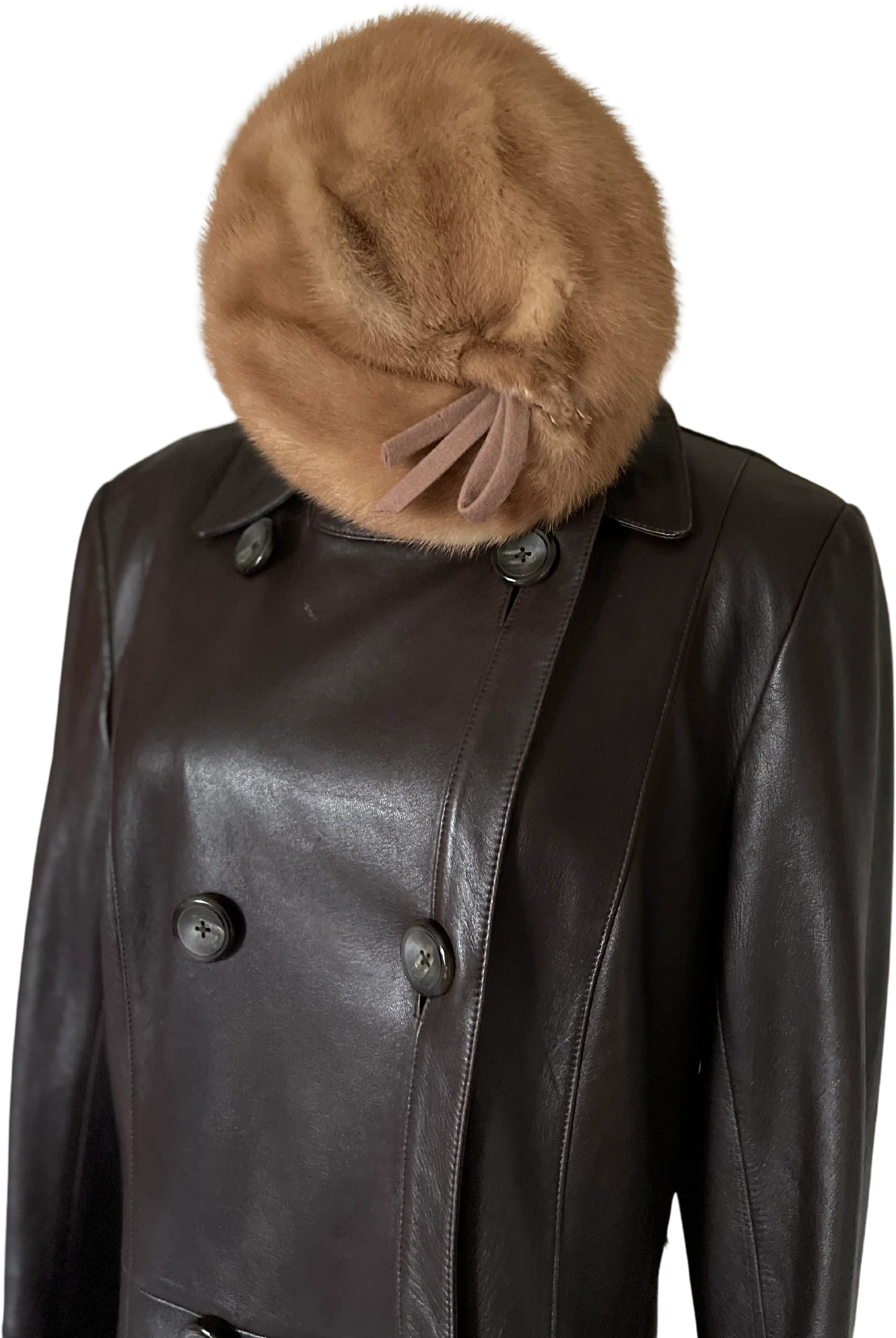 90s Chocolate Brown Lambskin Double Breasted Trench By Lafayette 148 - Image 4