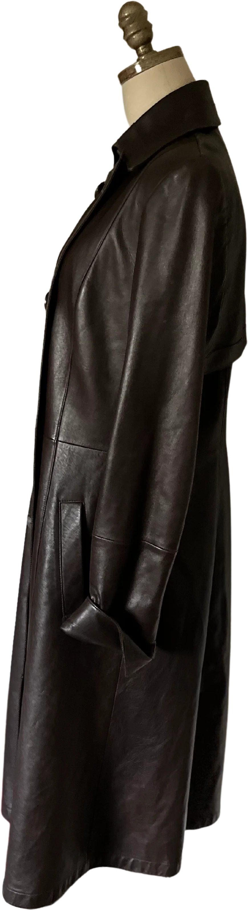90s Chocolate Brown Lambskin Double Breasted Trench By Lafayette 148 - Image 5