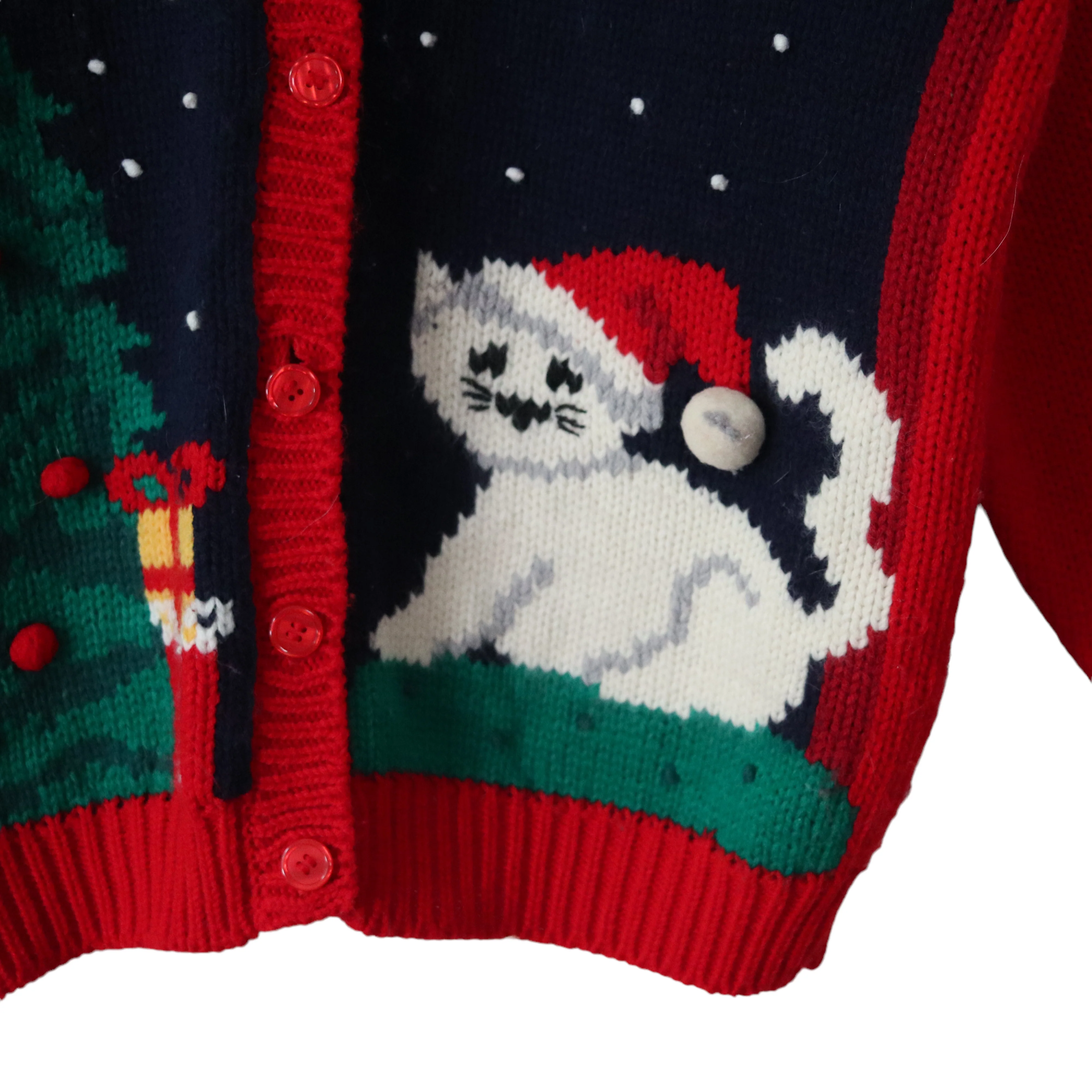 90s Christmas Cat Cardigan Sweater Xmas Holiday Santa By Karen Scott - Image 4