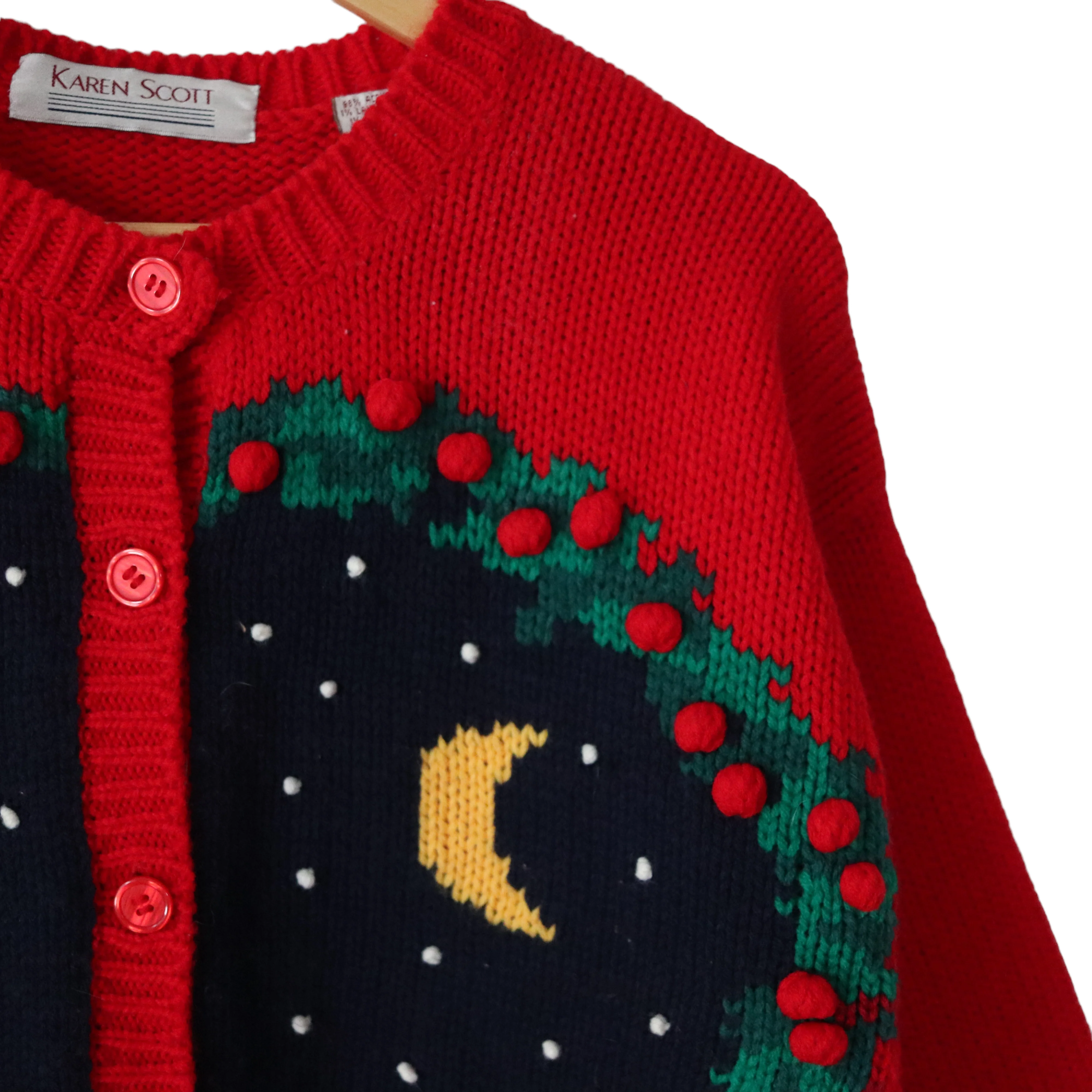 90s Christmas Cat Cardigan Sweater Xmas Holiday Santa By Karen Scott - Image 5