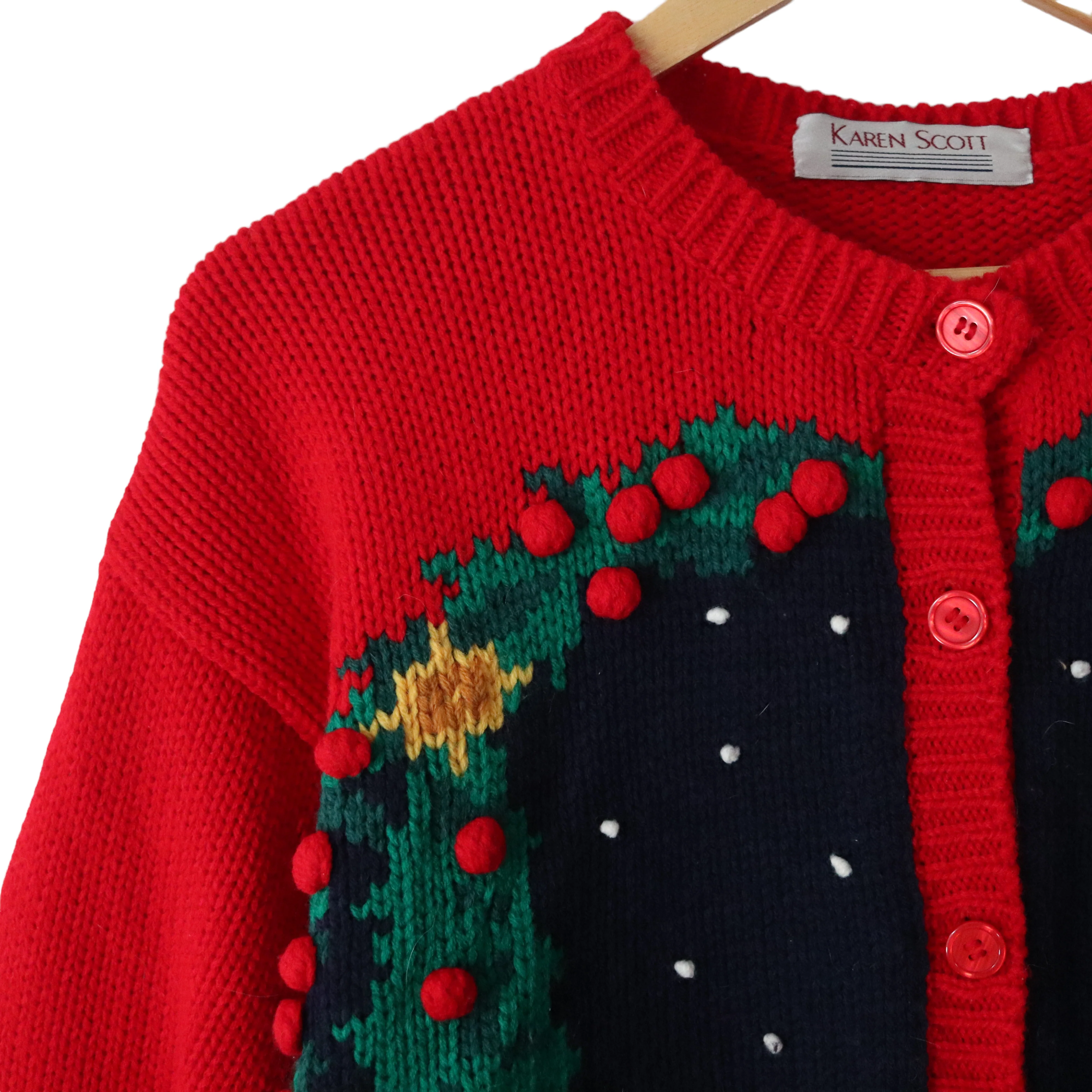 90s Christmas Cat Cardigan Sweater Xmas Holiday Santa By Karen Scott - Image 6