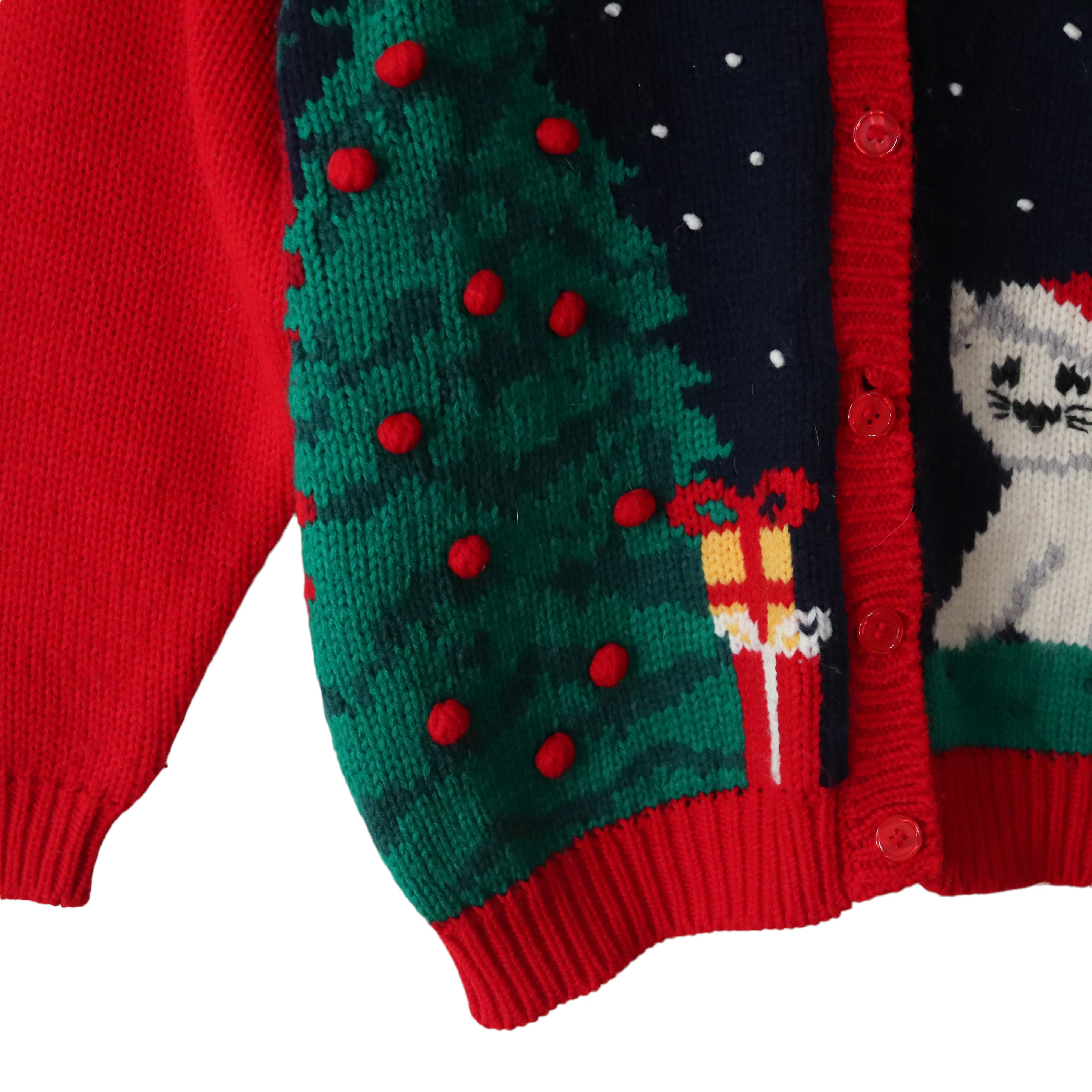 90s Christmas Cat Cardigan Sweater Xmas Holiday Santa By Karen Scott - Image 7