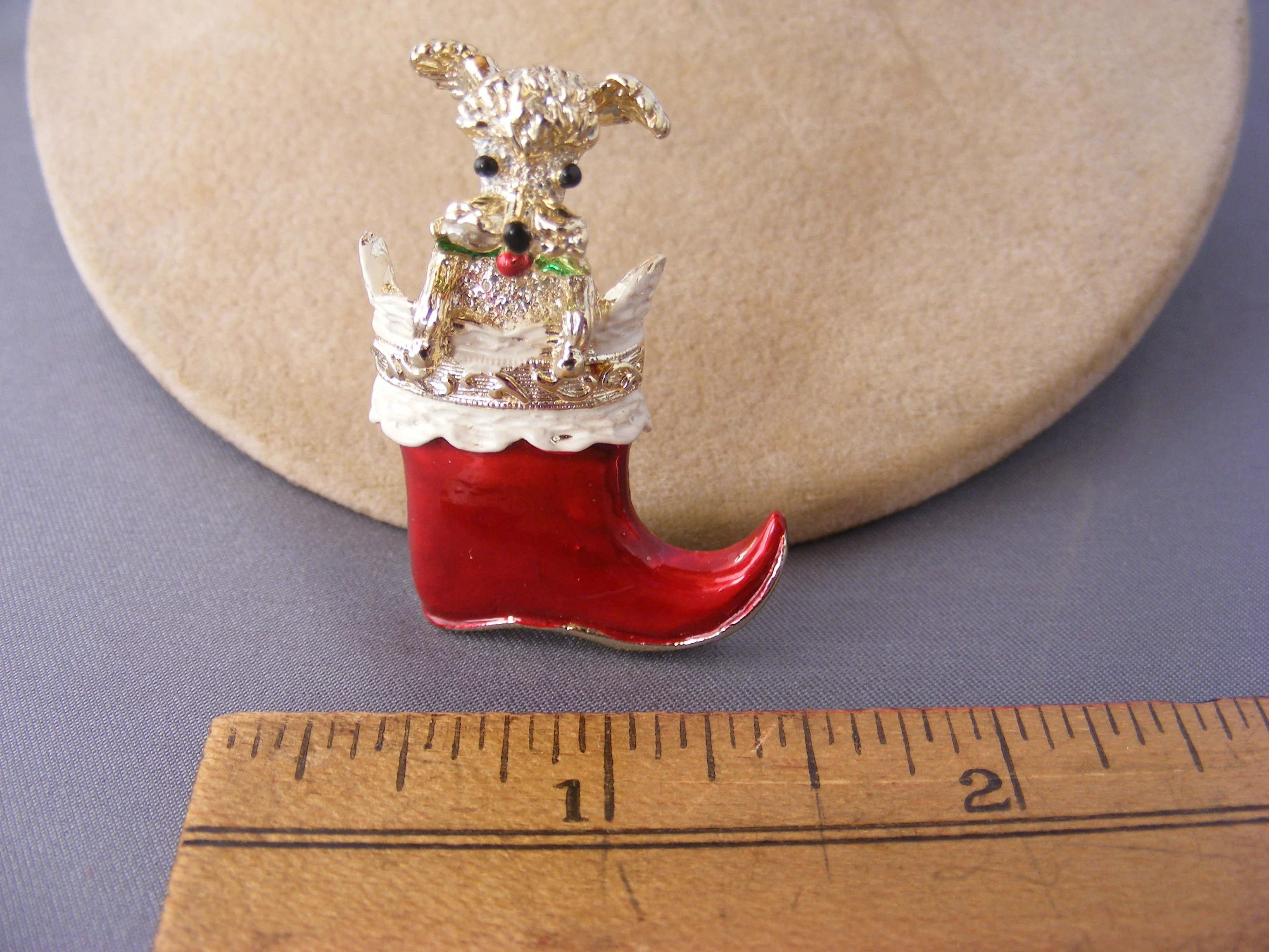90s Christmas Pin Doggie In Red Boot Enameled By Gerry's - Image 7