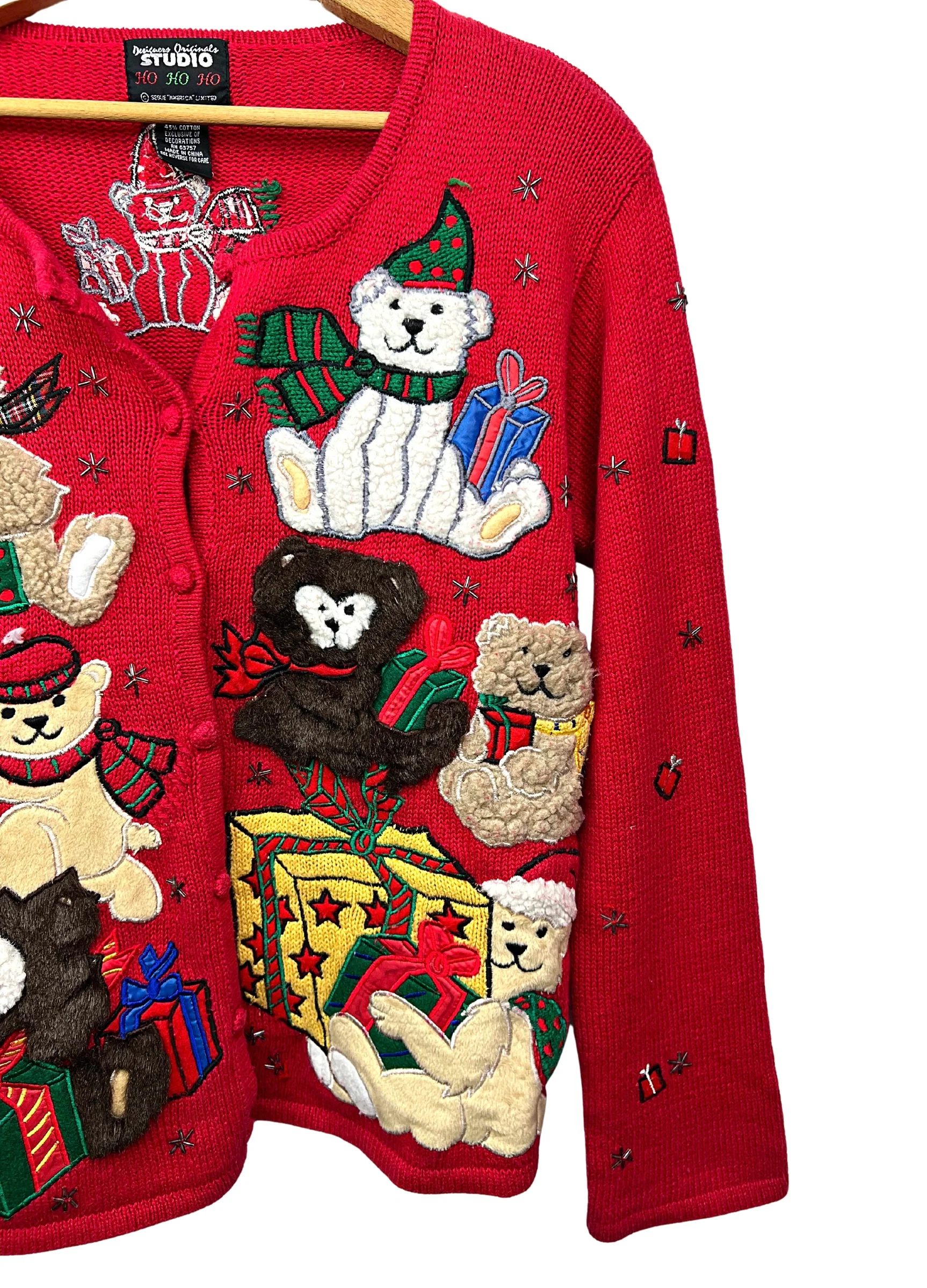 90s Christmas Present Bear Fuzzy Holiday Cardigan By Desinger Studio - Image 4