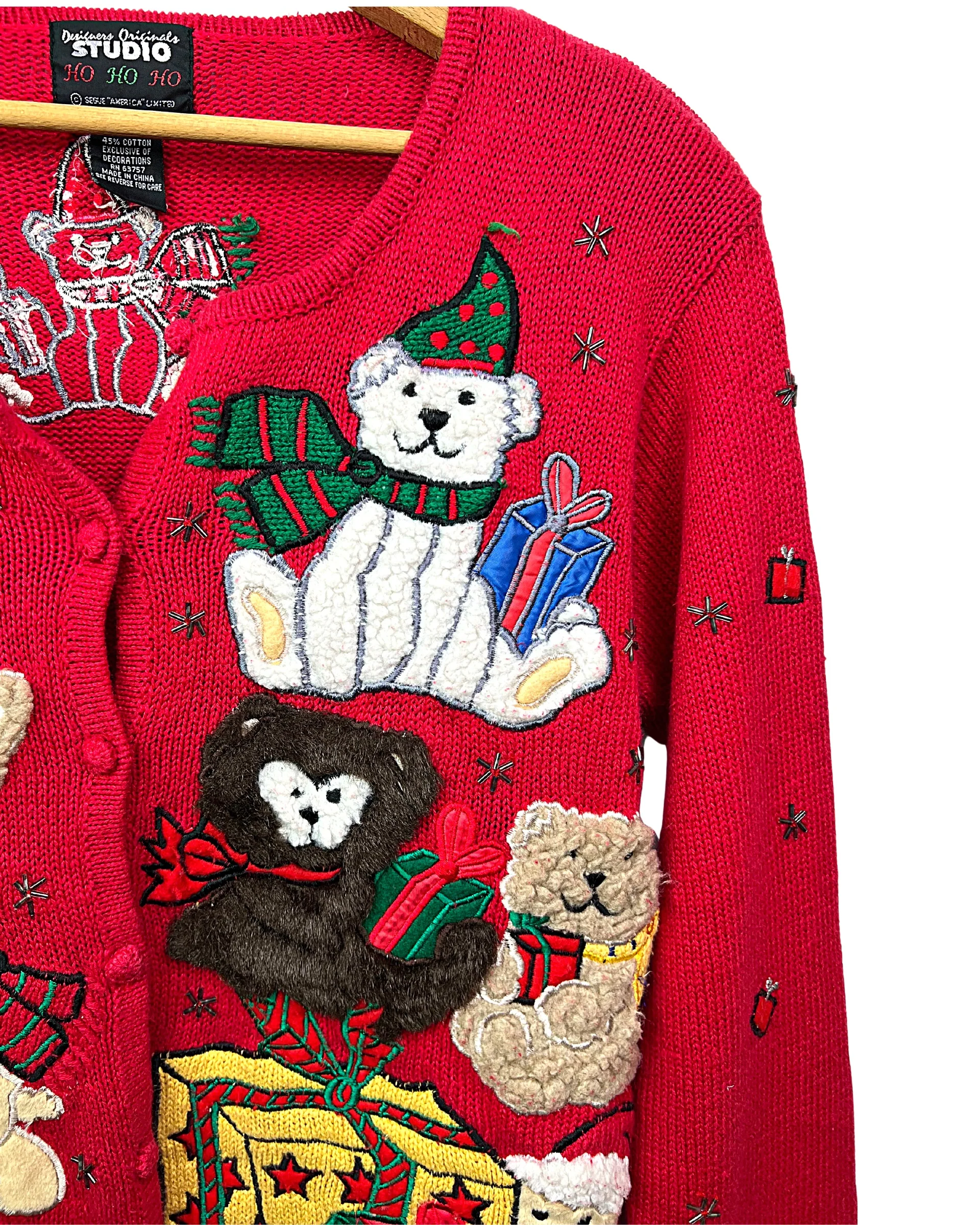 90s Christmas Present Bear Fuzzy Holiday Cardigan By Desinger Studio - Image 5