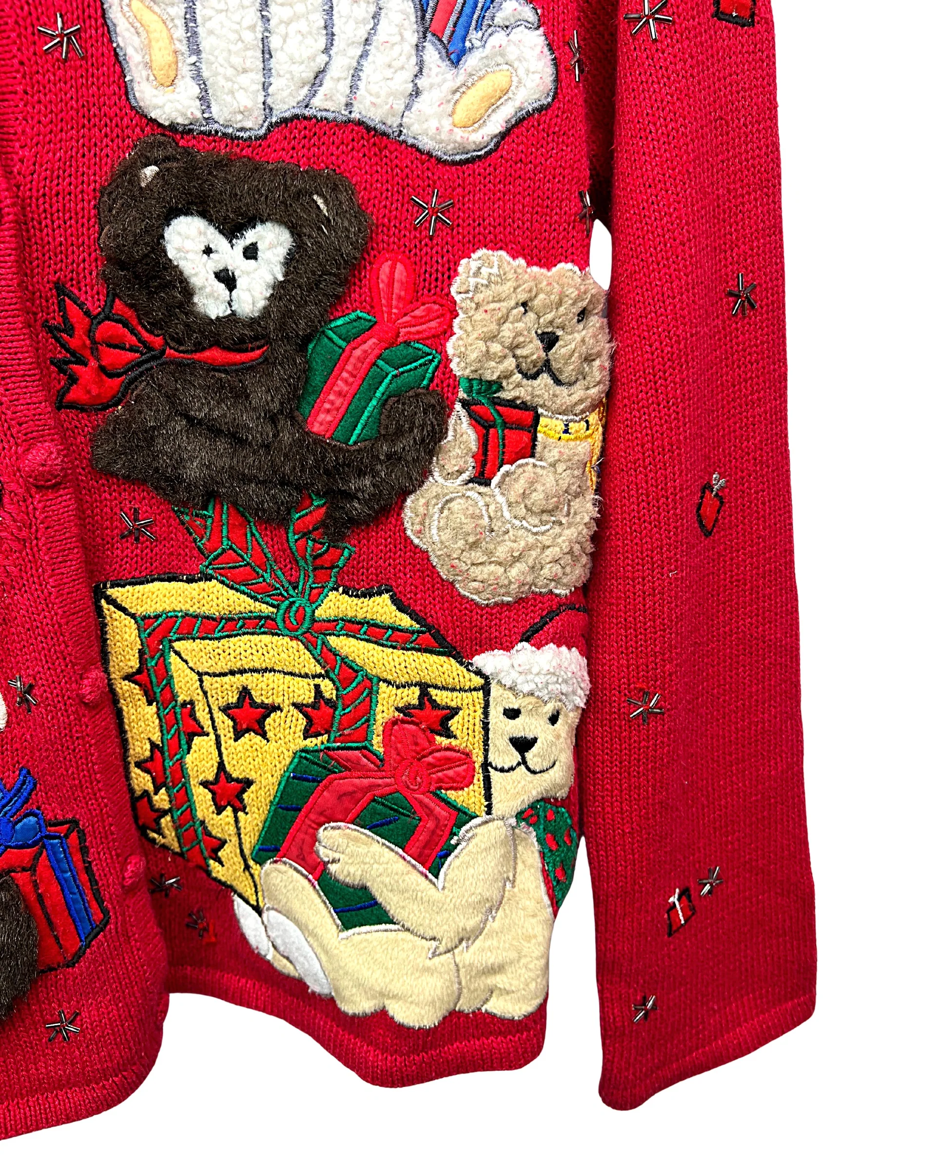 90s Christmas Present Bear Fuzzy Holiday Cardigan By Desinger Studio - Image 7