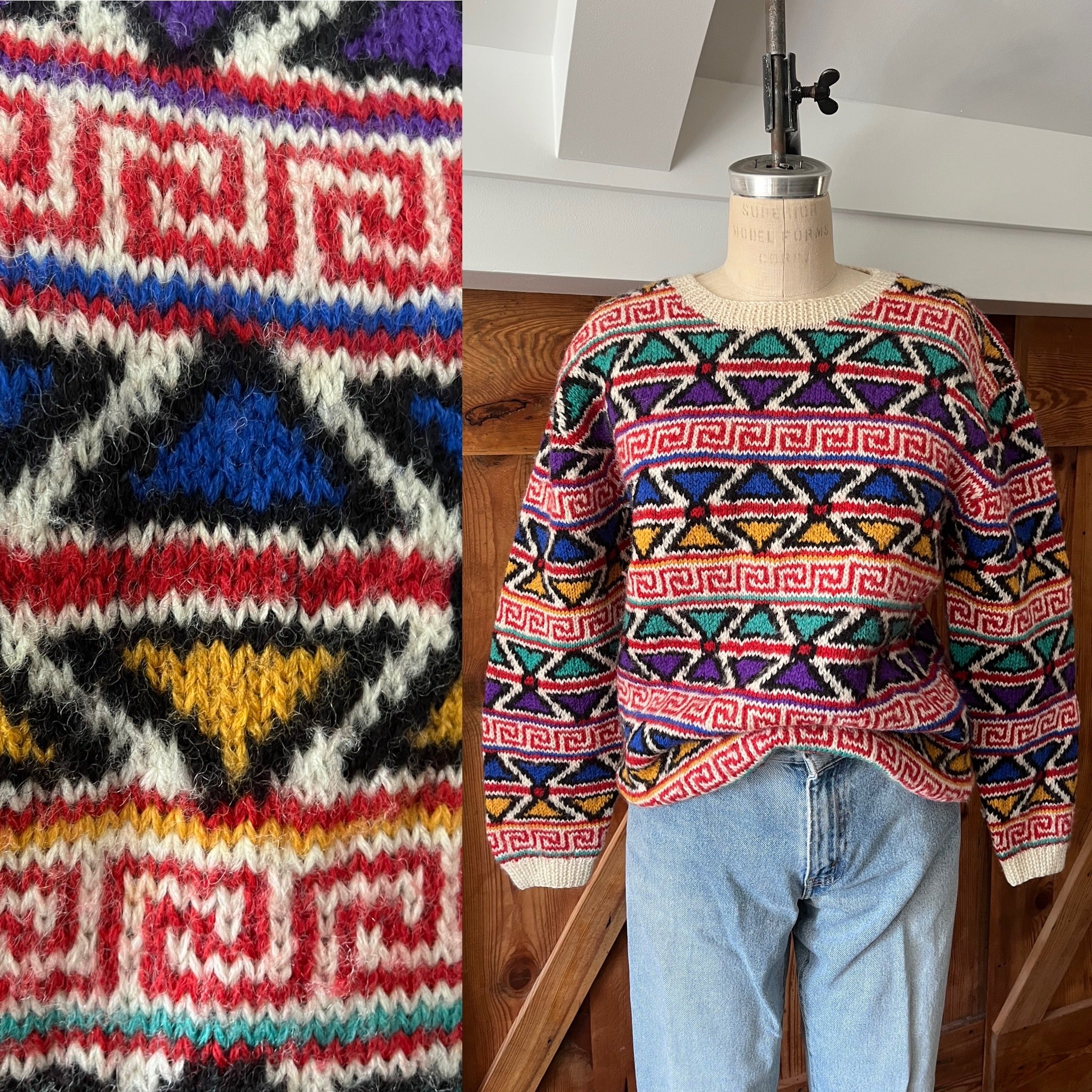 90s Chunky Oversized Sweater Southwestern Geo Print By Talbots - Image 3