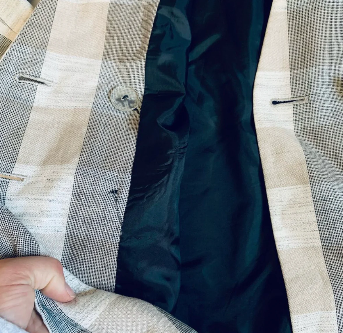 90s Classic Neutral Plaid Print Double Breasted Blazer By Lord & Taylor - Image 5