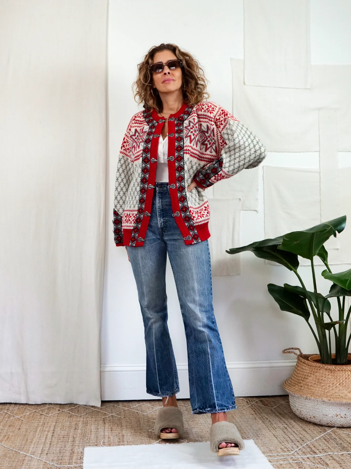 90s Classic Red Wool Snowflake Cardigan Ski Sweater By Dale of Norway - Image 5