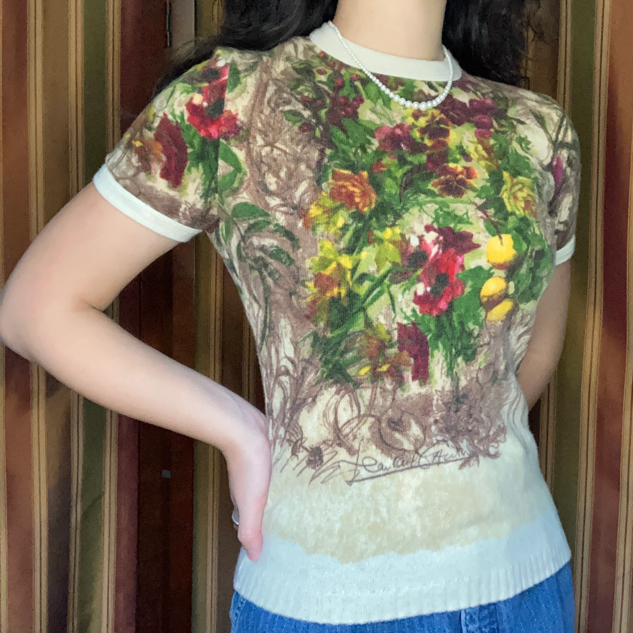 90s Classique Fruit Botanical Print Wool Knit Top By Jean Paul Gaultier - Image 2