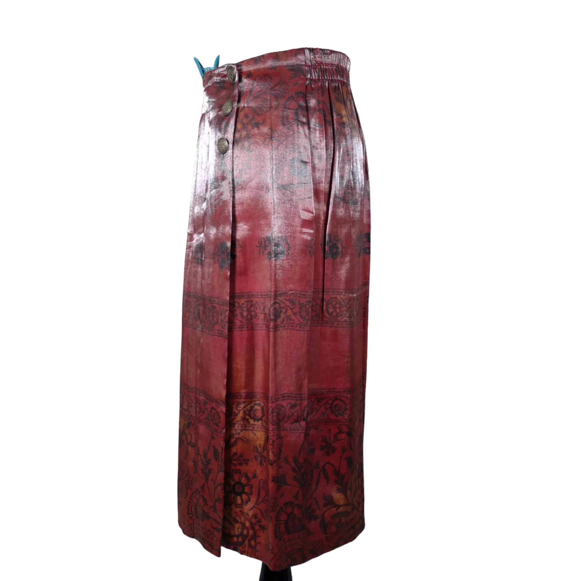 90s Co-ord Skirt Set Red Floral Iridescent Satin By Sharon Anthony - Image 10