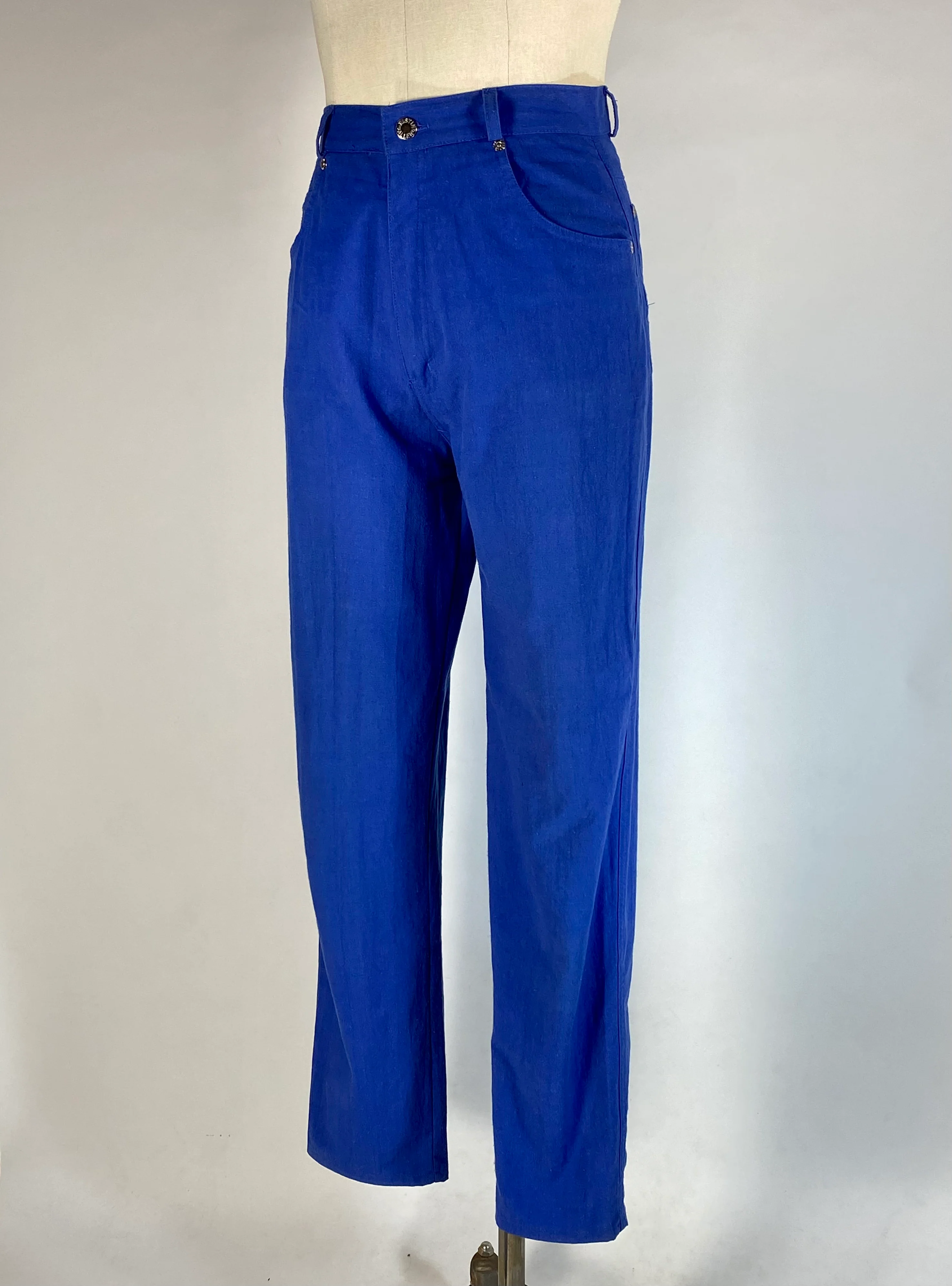 90s Cobalt Blue Cotton Blend High Waist Pants By Justin Allen - Image 3