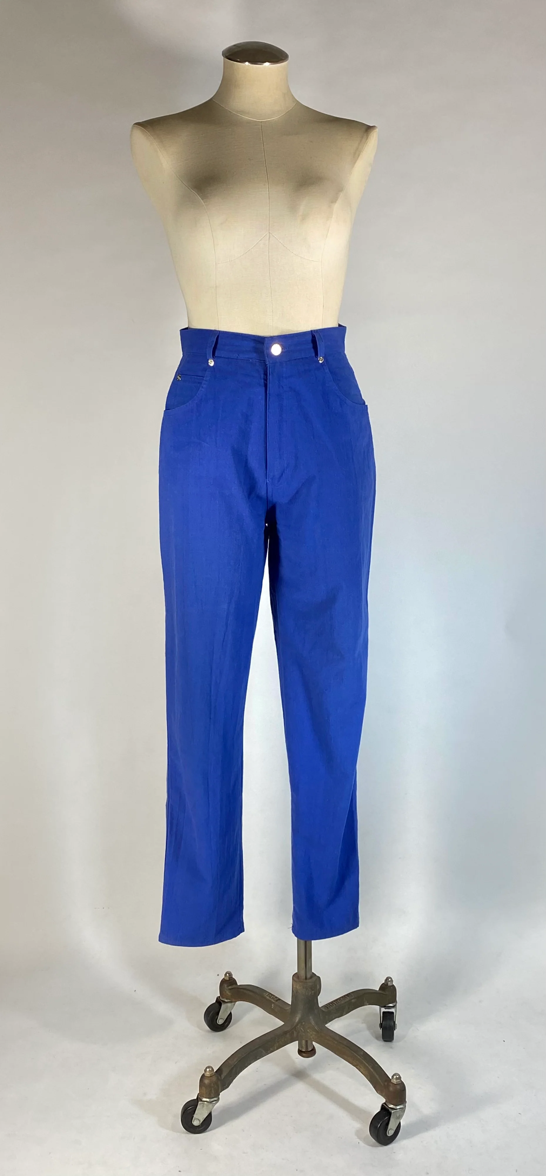 90s Cobalt Blue Cotton Blend High Waist Pants By Justin Allen - Image 9