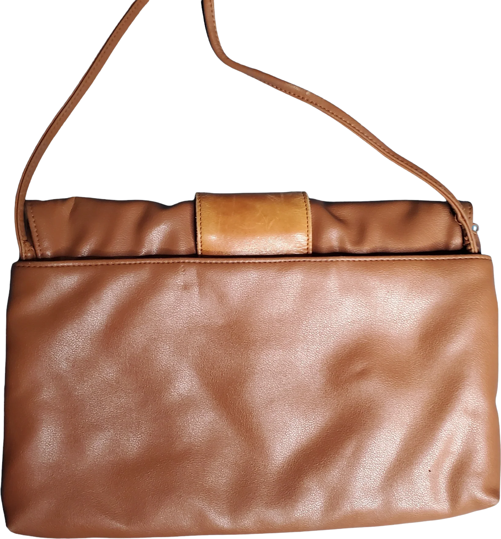 90s Cognac Brown Leather Top Flap Crossbody Bag By Perry Ellis America - Image 2
