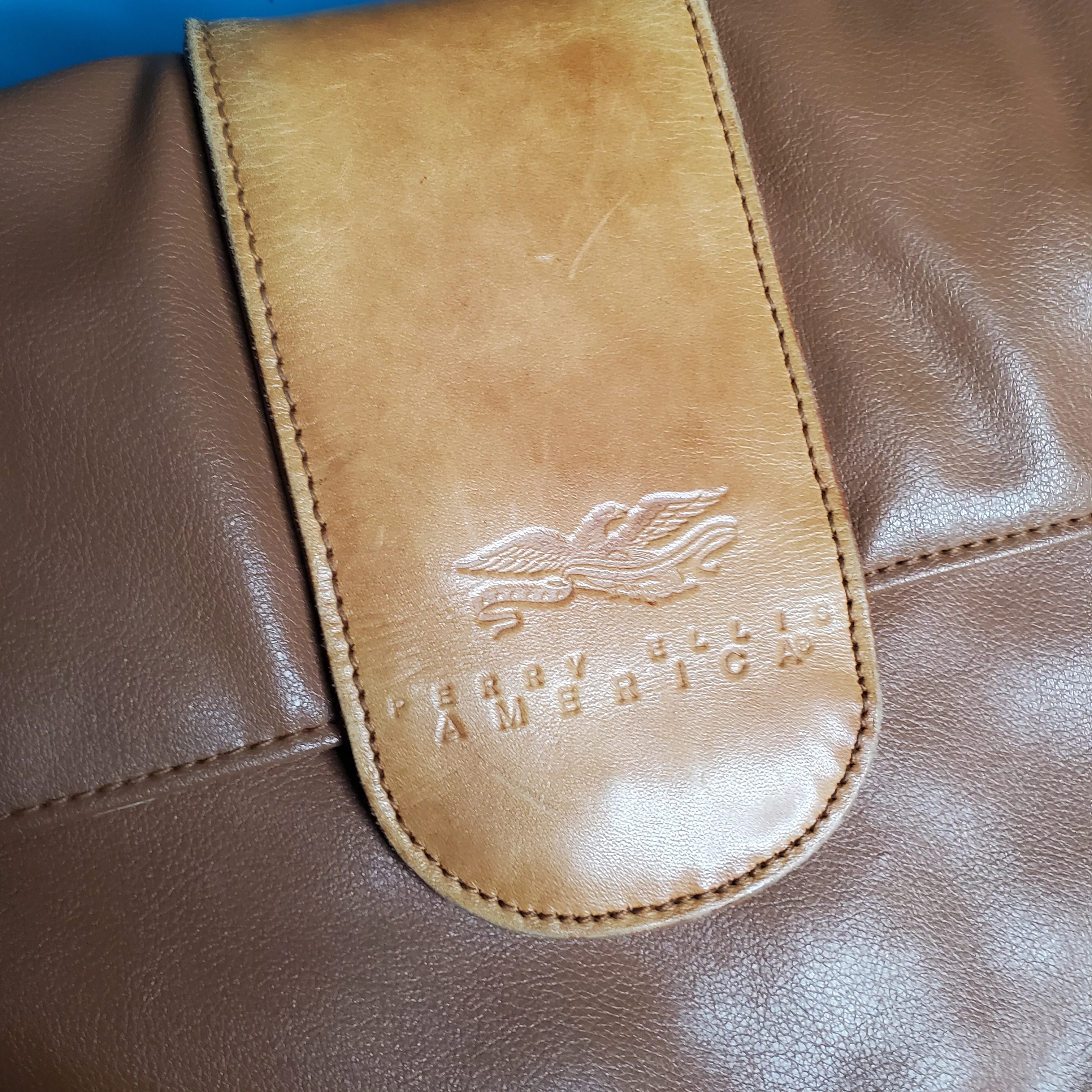 90s Cognac Brown Leather Top Flap Crossbody Bag By Perry Ellis America - Image 3