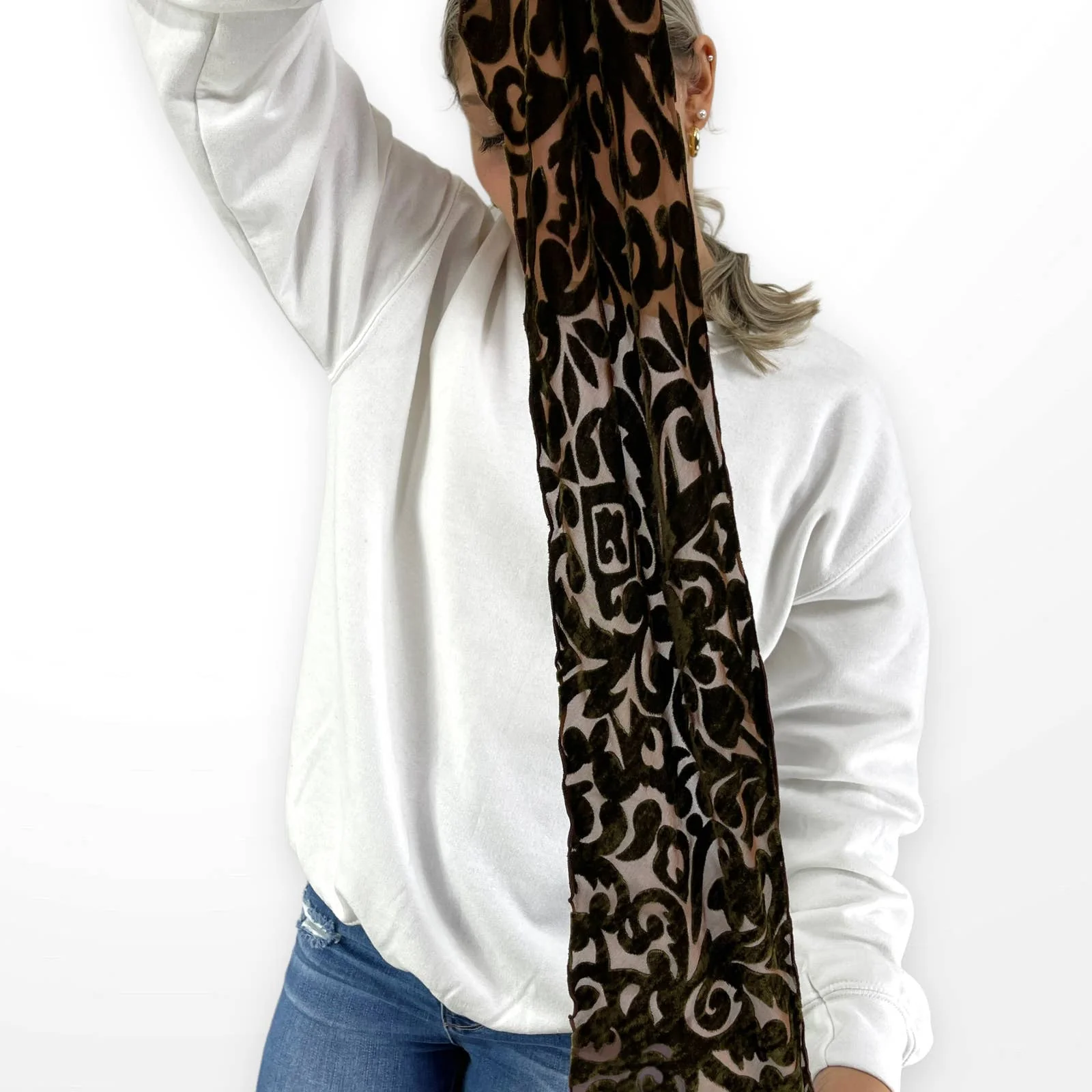 90s Collection Brown Sheer Floral Neckerchief by Donna M - Image 7
