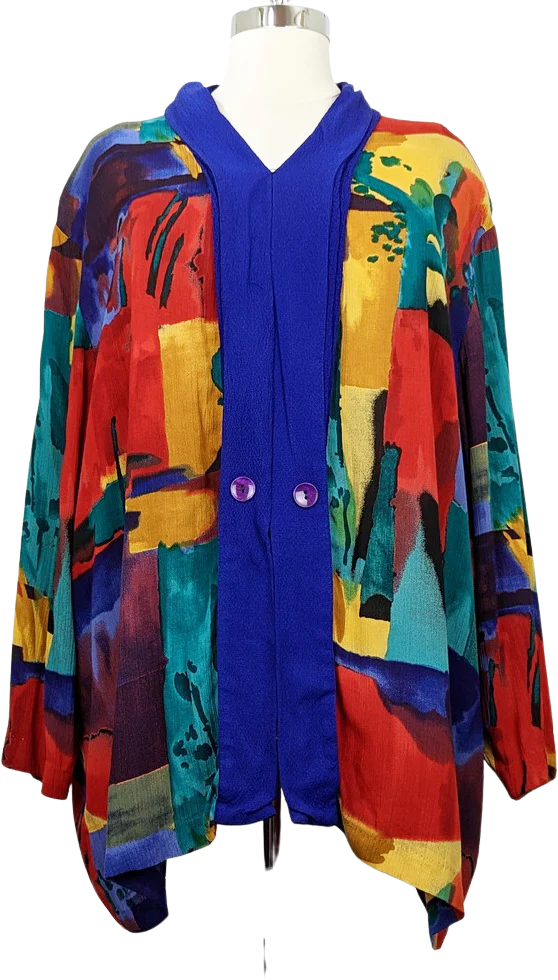 90s Colorful Art To Wear Abstract Print Tunic Top By Sharon Anthony