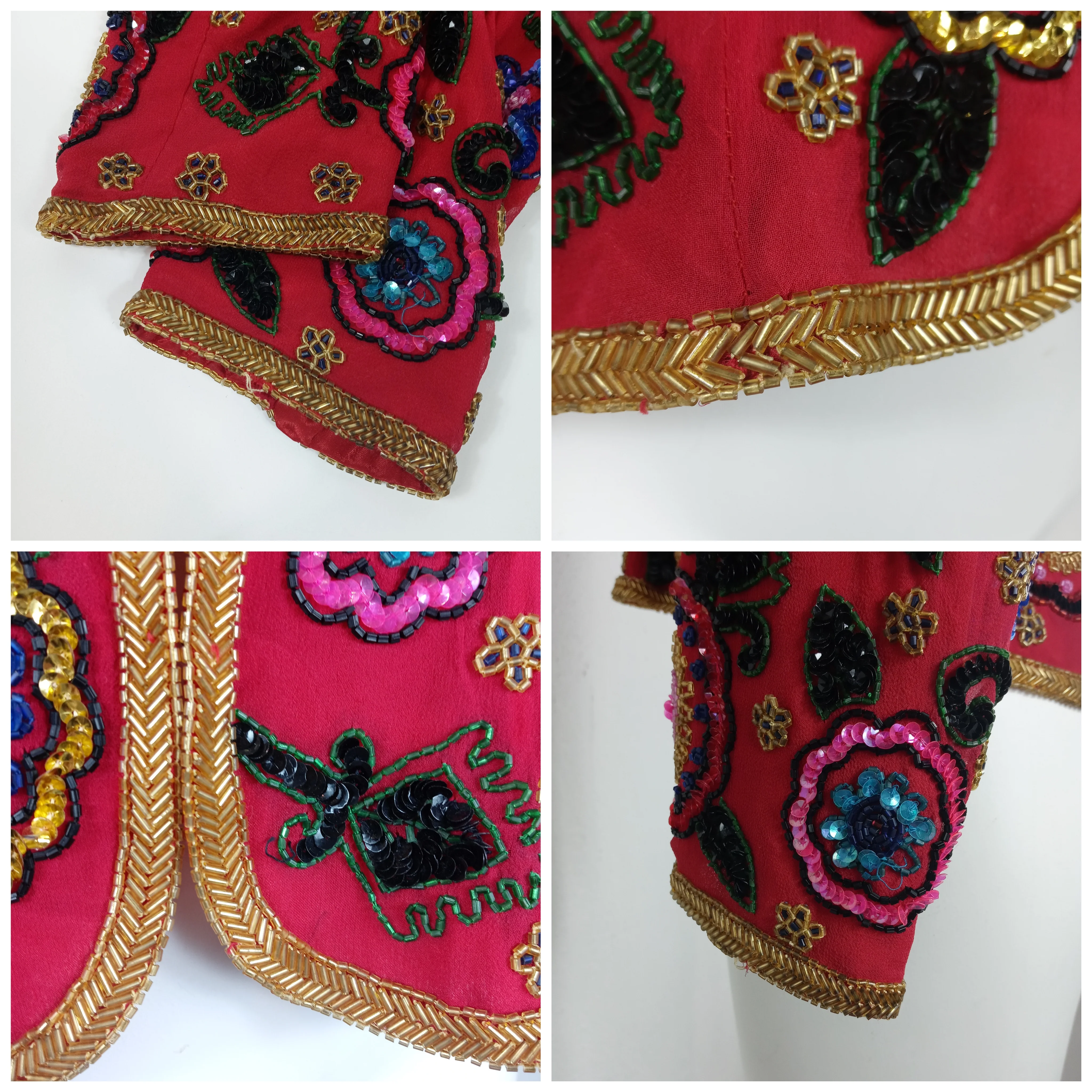 90s Colorful Floral Beaded Red Silk Eveningwear Jacket by  Della Roufogali - Image 8