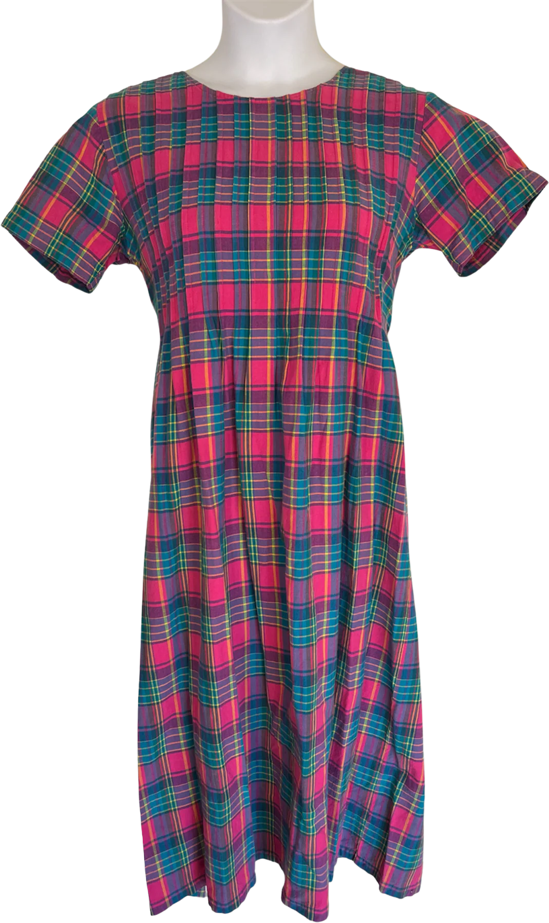 90s Colorful Plaid Tie Back Midi Dress One Size