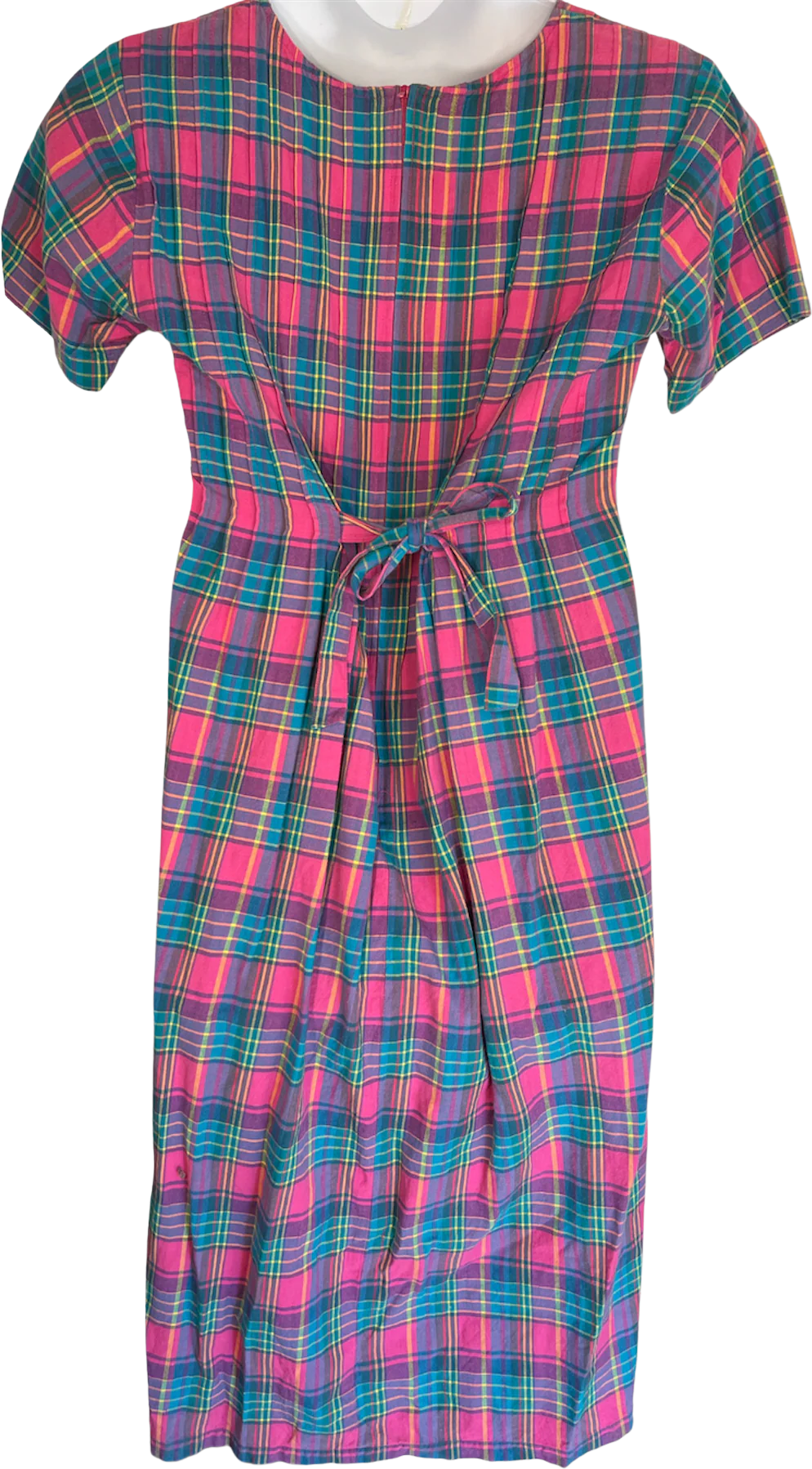 90s Colorful Plaid Tie Back Midi Dress One Size - Image 2