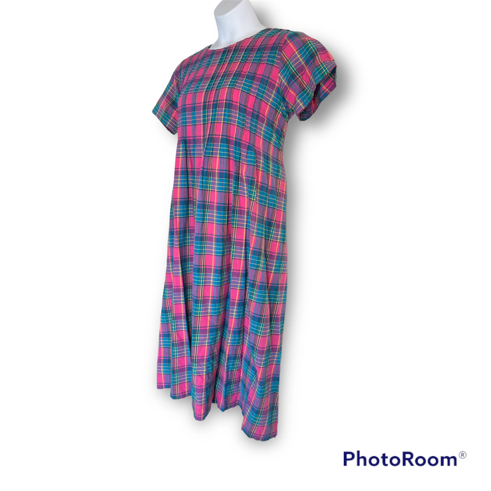 90s Colorful Plaid Tie Back Midi Dress One Size - Image 3