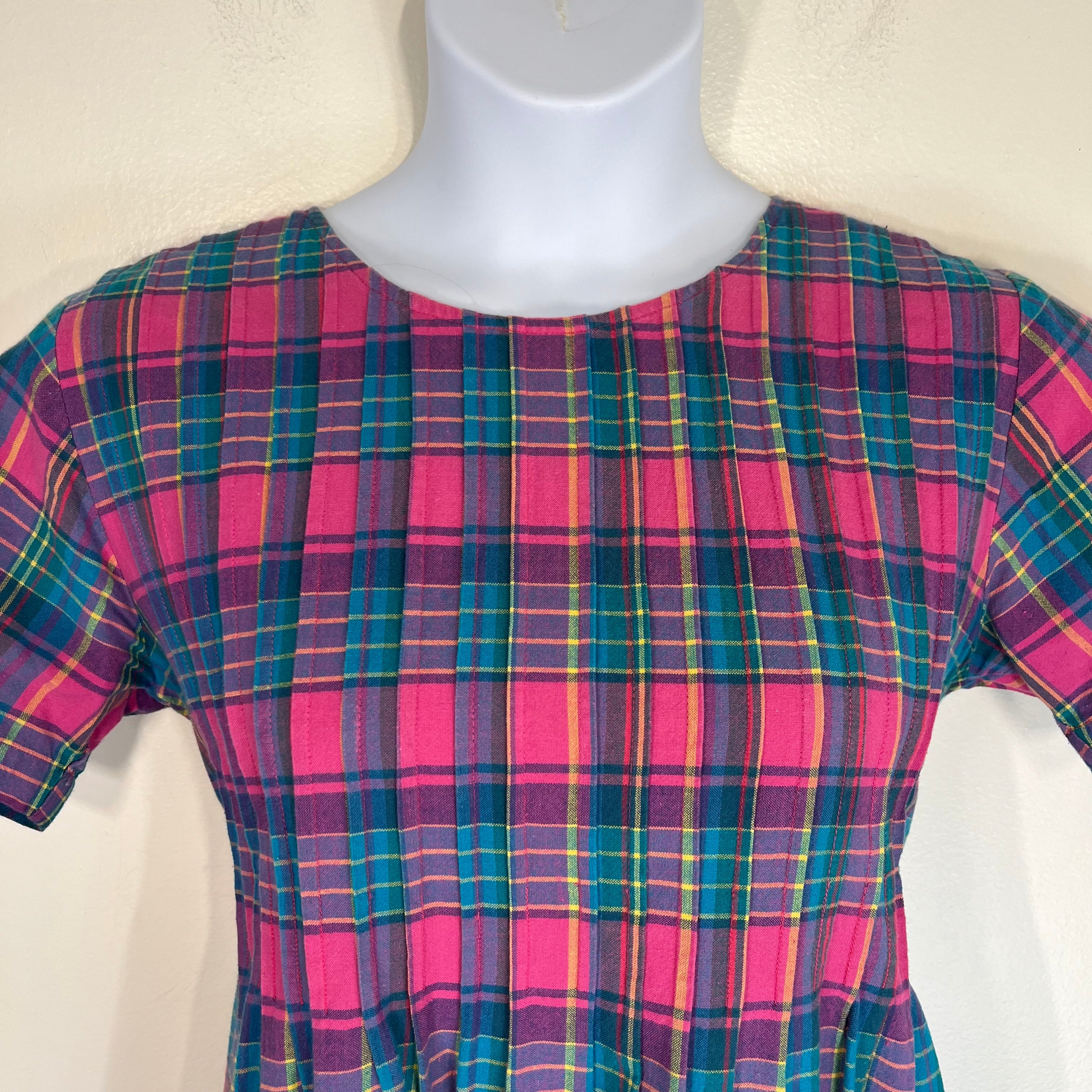 90s Colorful Plaid Tie Back Midi Dress One Size - Image 4