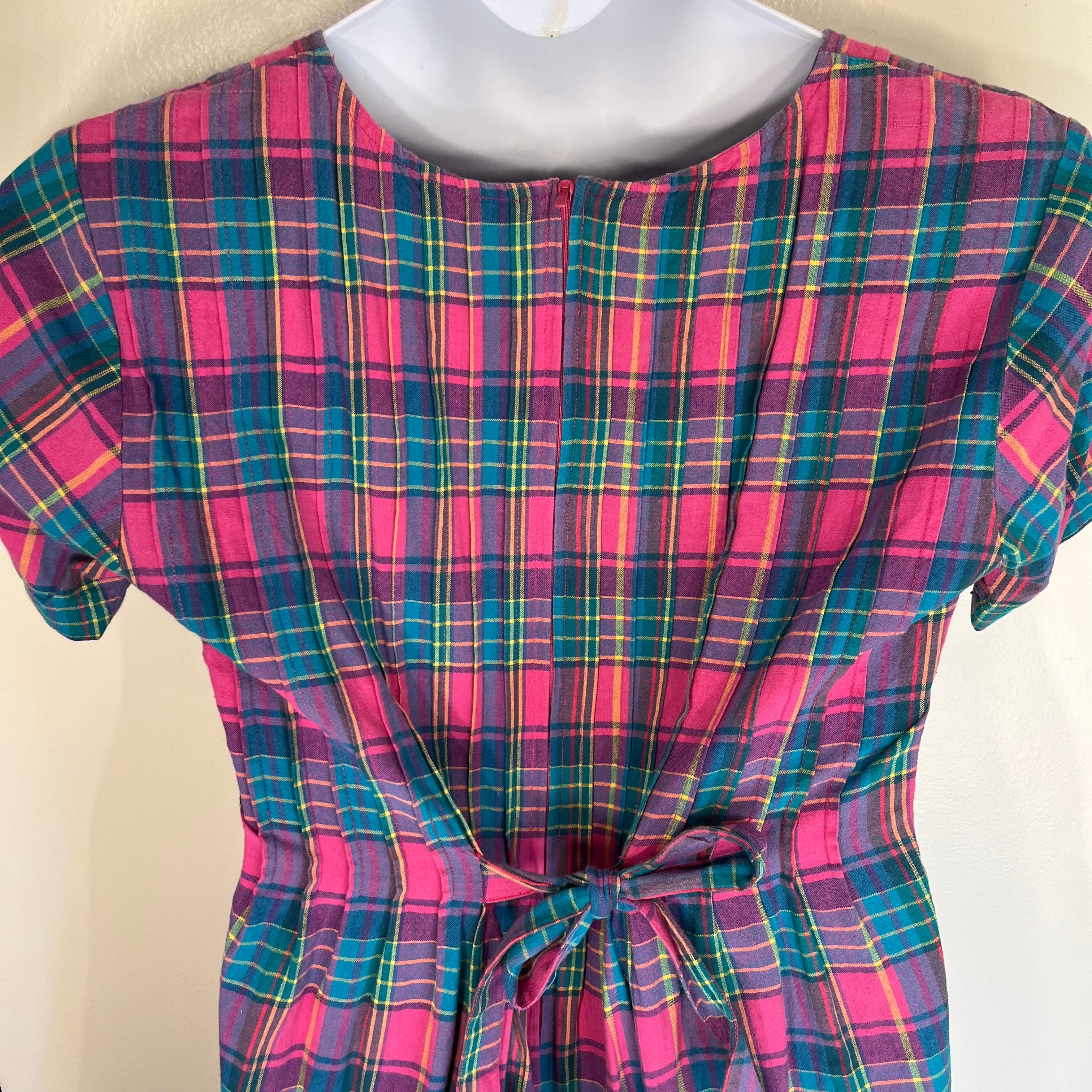 90s Colorful Plaid Tie Back Midi Dress One Size - Image 8