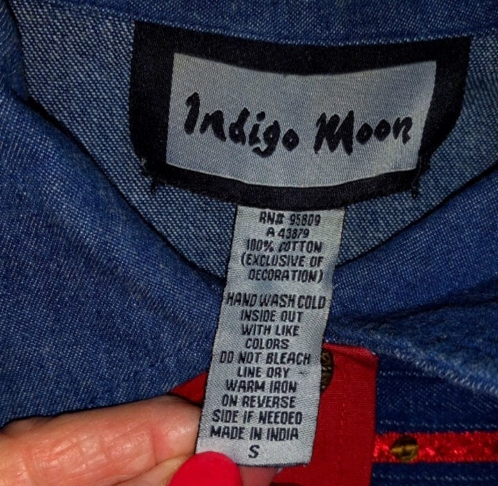 90s Cotton Denim Embroidery Floral Ruffle Jacket by Indigo Moon - Image 6