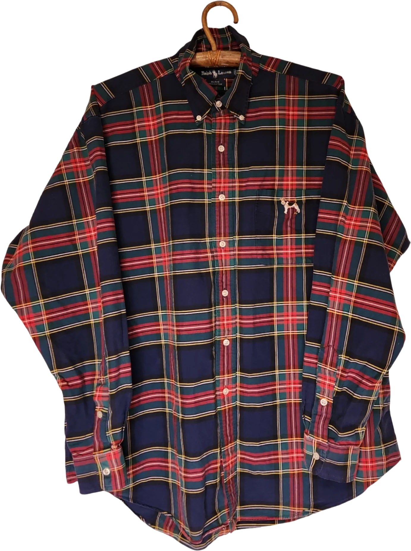 90s Cotton Long Sleeve Plaid Blake Shirt Terrier Dog By Ralph Lauren