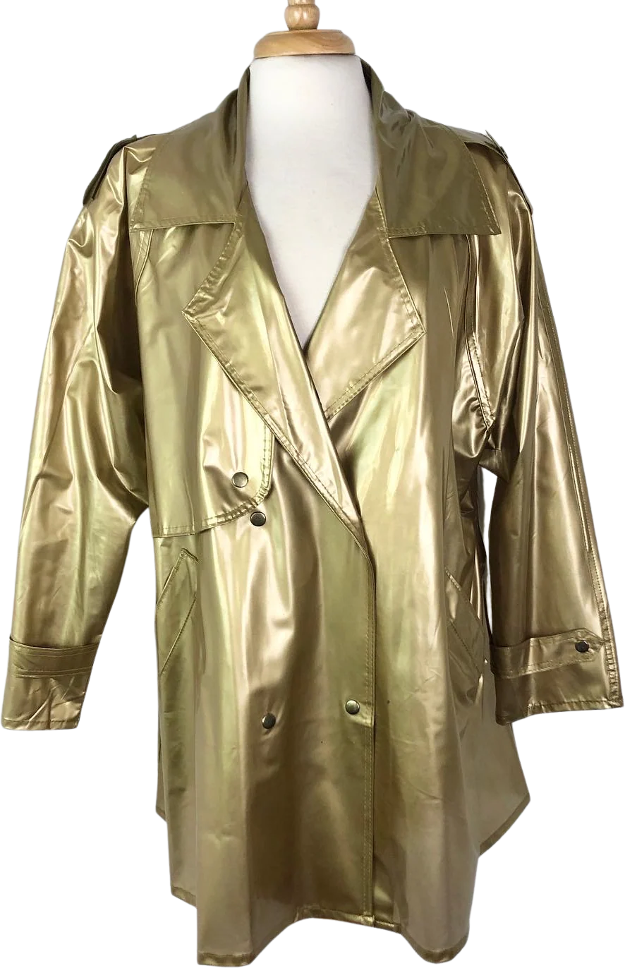 80s Crazy Cool Gold Metallic Raincoat By Razzle Dazzle