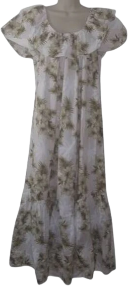 90s Cream And Olive Off The Shoulder Floral Maxi Dress By Aloha Fashion