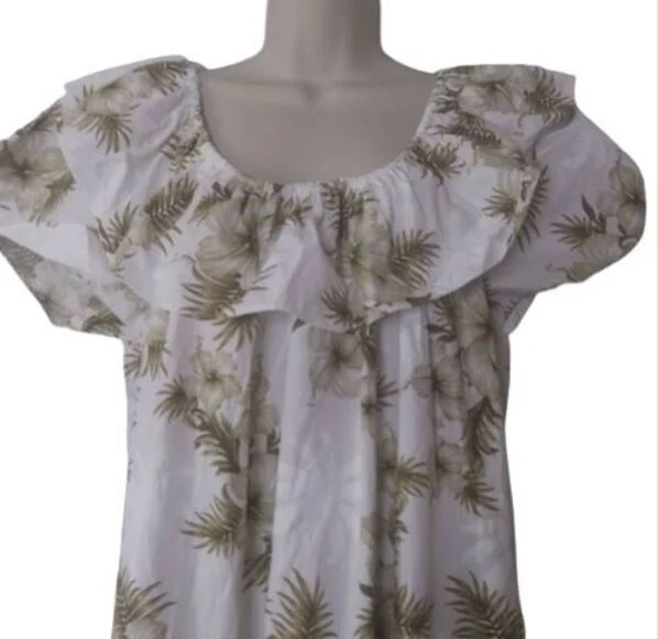 90s Cream And Olive Off The Shoulder Floral Maxi Dress By Aloha Fashion - Image 3