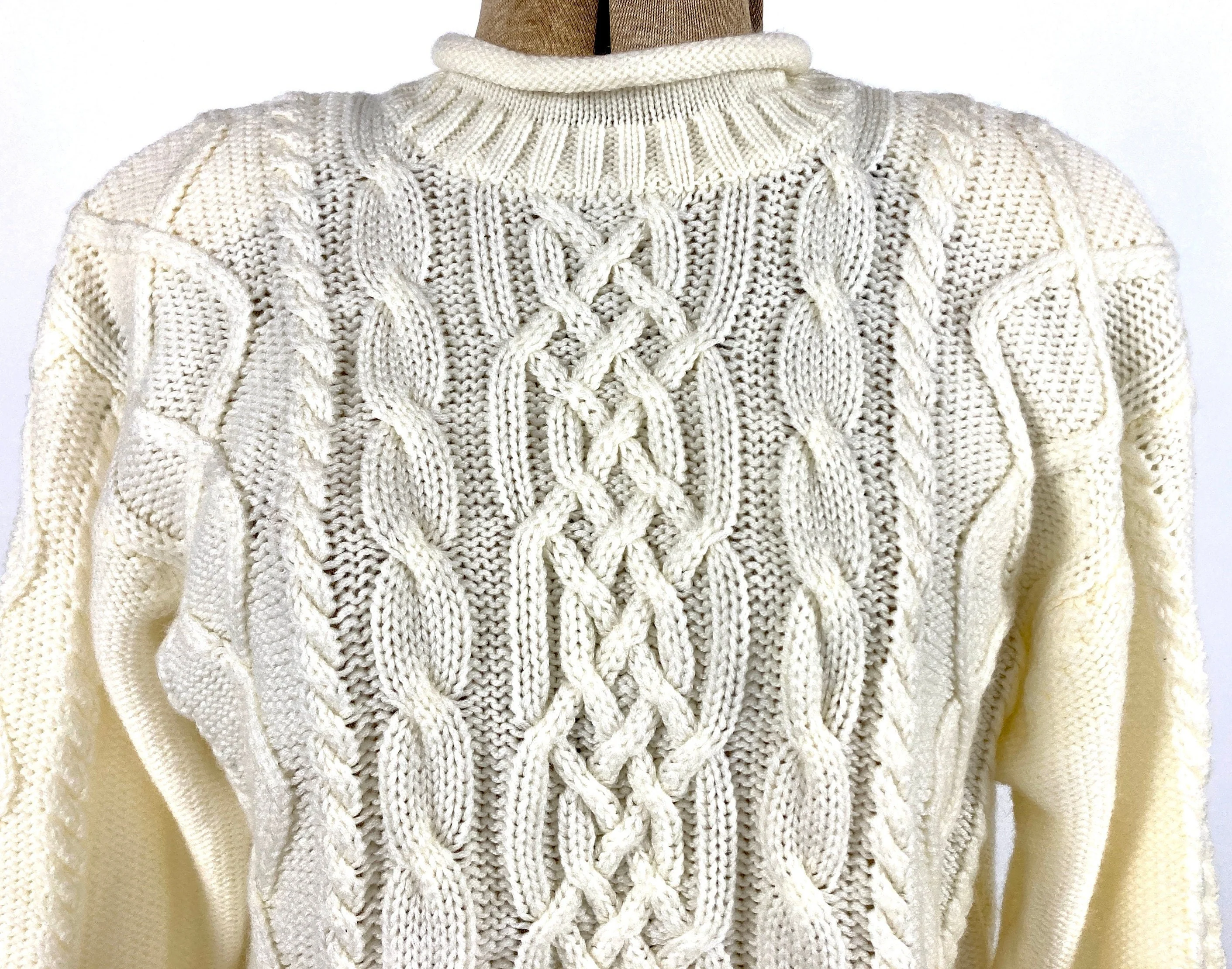 90s Cream Cable Knit Sweater Chunky Cropped Soft Off White Sweater Ivory Vintage Pullover Dress Jumper by Karen Scott - Image 3