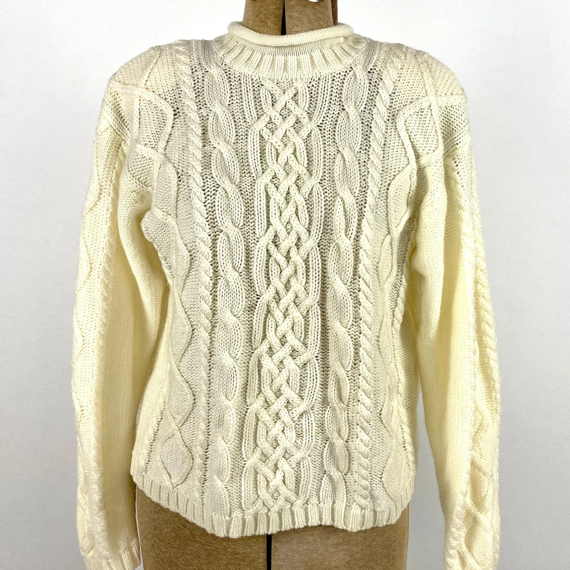 90s Cream Cable Knit Sweater Chunky Cropped Soft Off White Sweater Ivory Vintage Pullover Dress Jumper by Karen Scott - Image 5