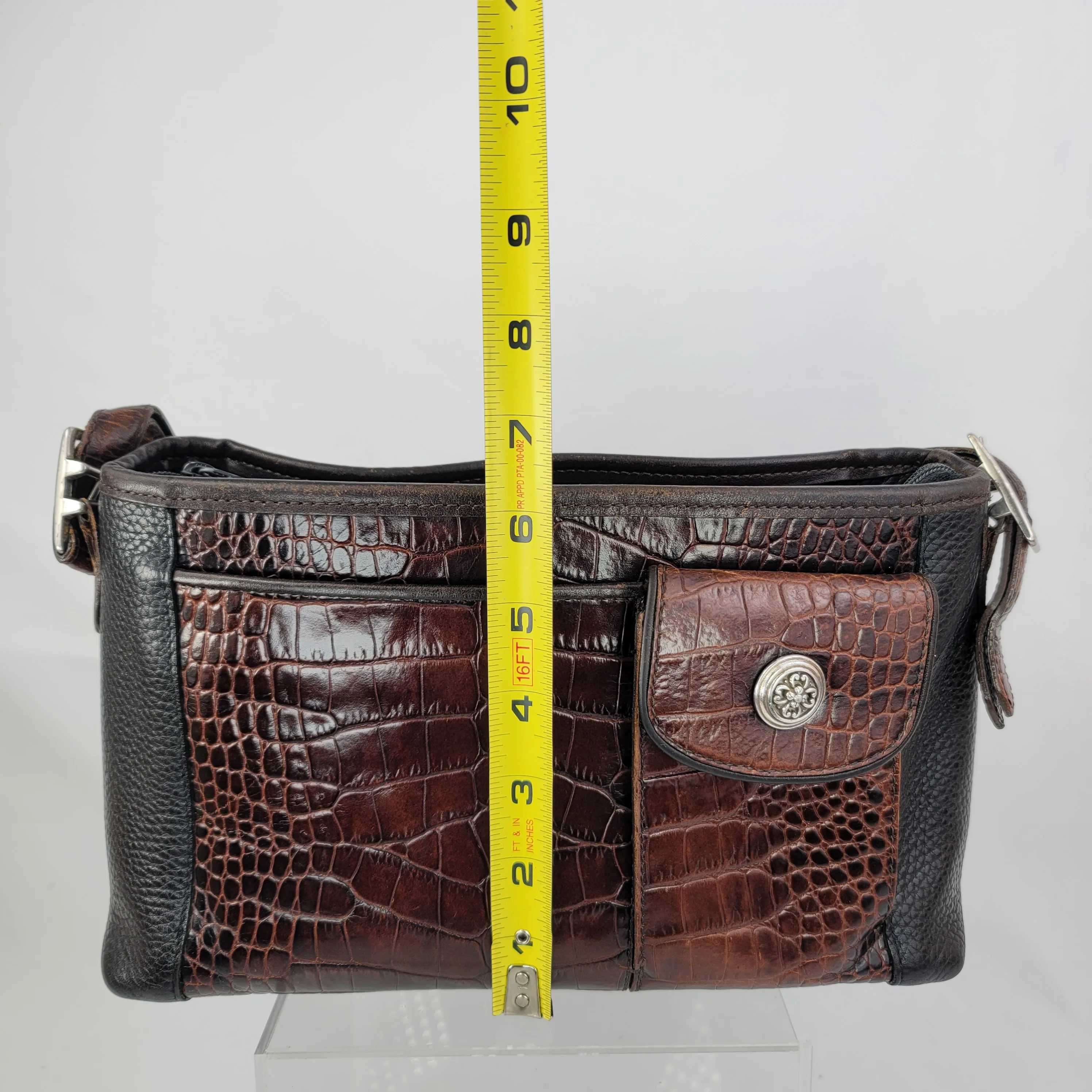 90s Croc Embossed Pebbled Black Brown Leather Bag By Brighton - Image 19