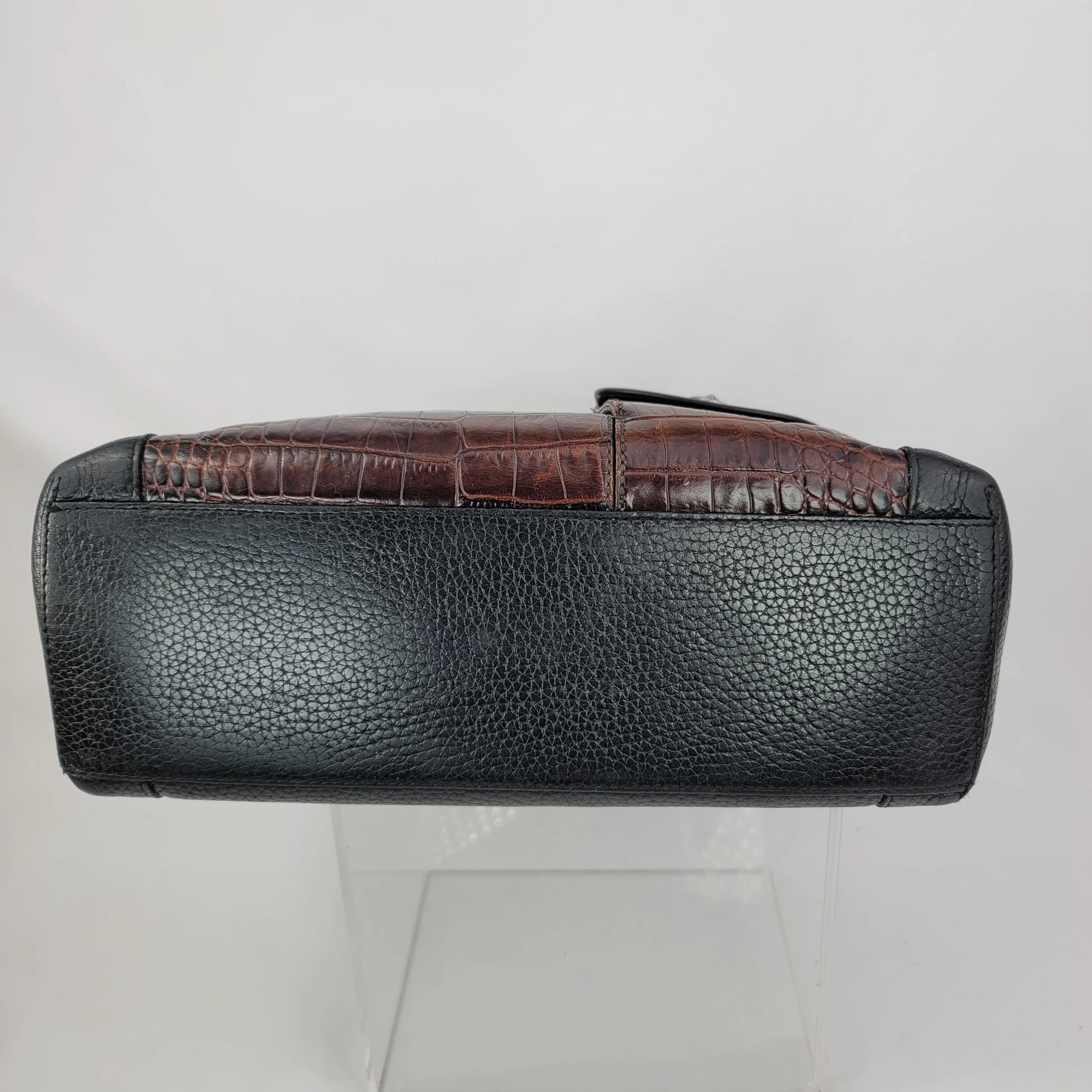 90s Croc Embossed Pebbled Black Brown Leather Bag By Brighton - Image 22