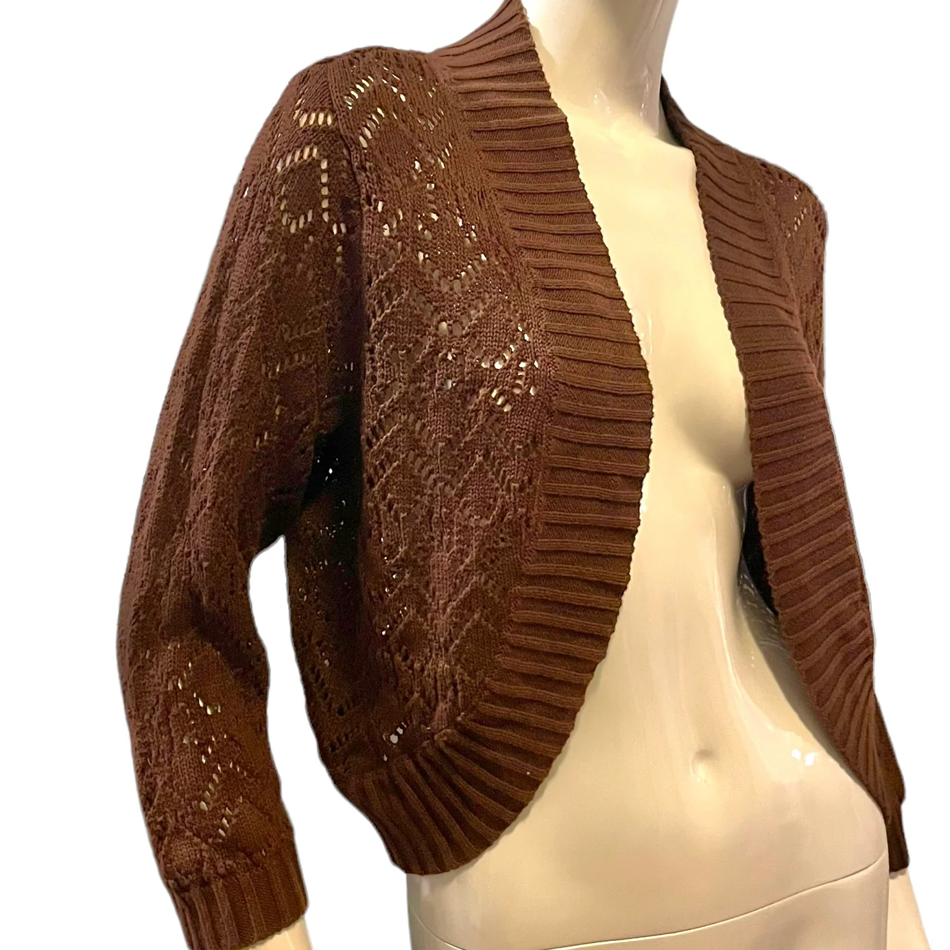 90s Crochet Shrug Three Quarter Sleeve Bolero - Image 5