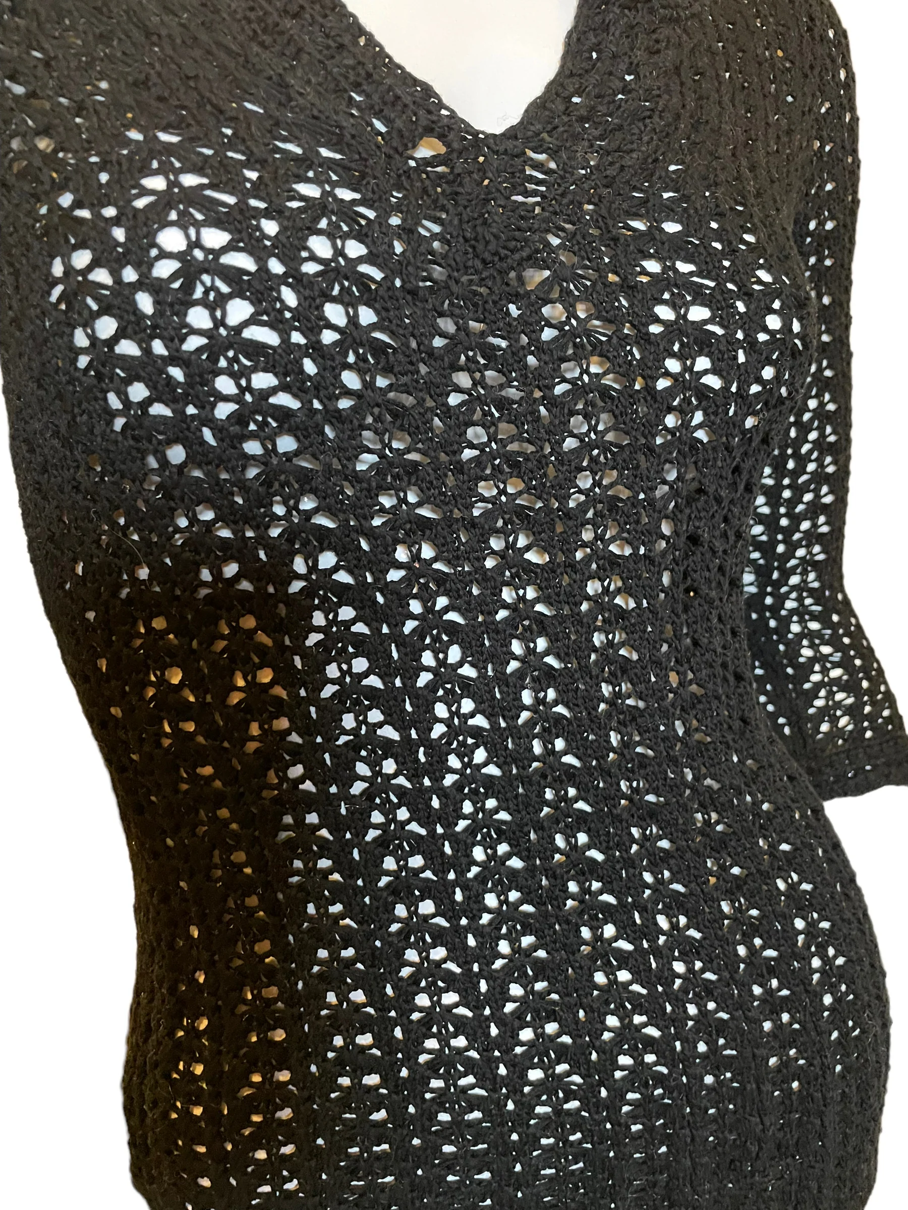 90s Crochet Grunge V Neckline Pullover Sweater Black - Image 4