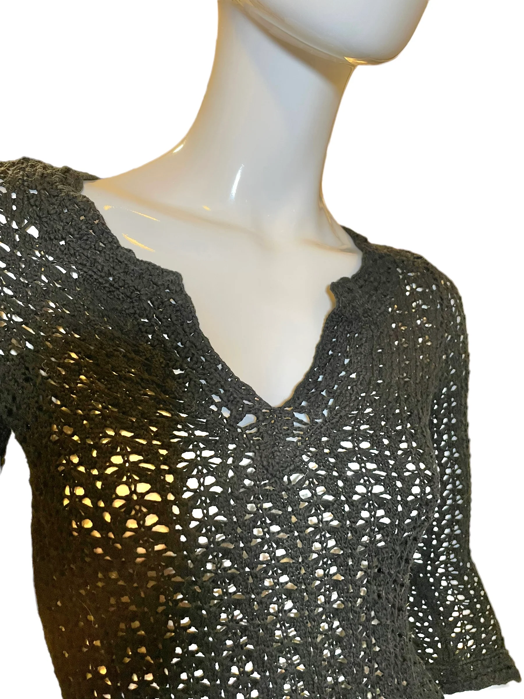 90s Crochet Grunge V Neckline Pullover Sweater Black - Image 5